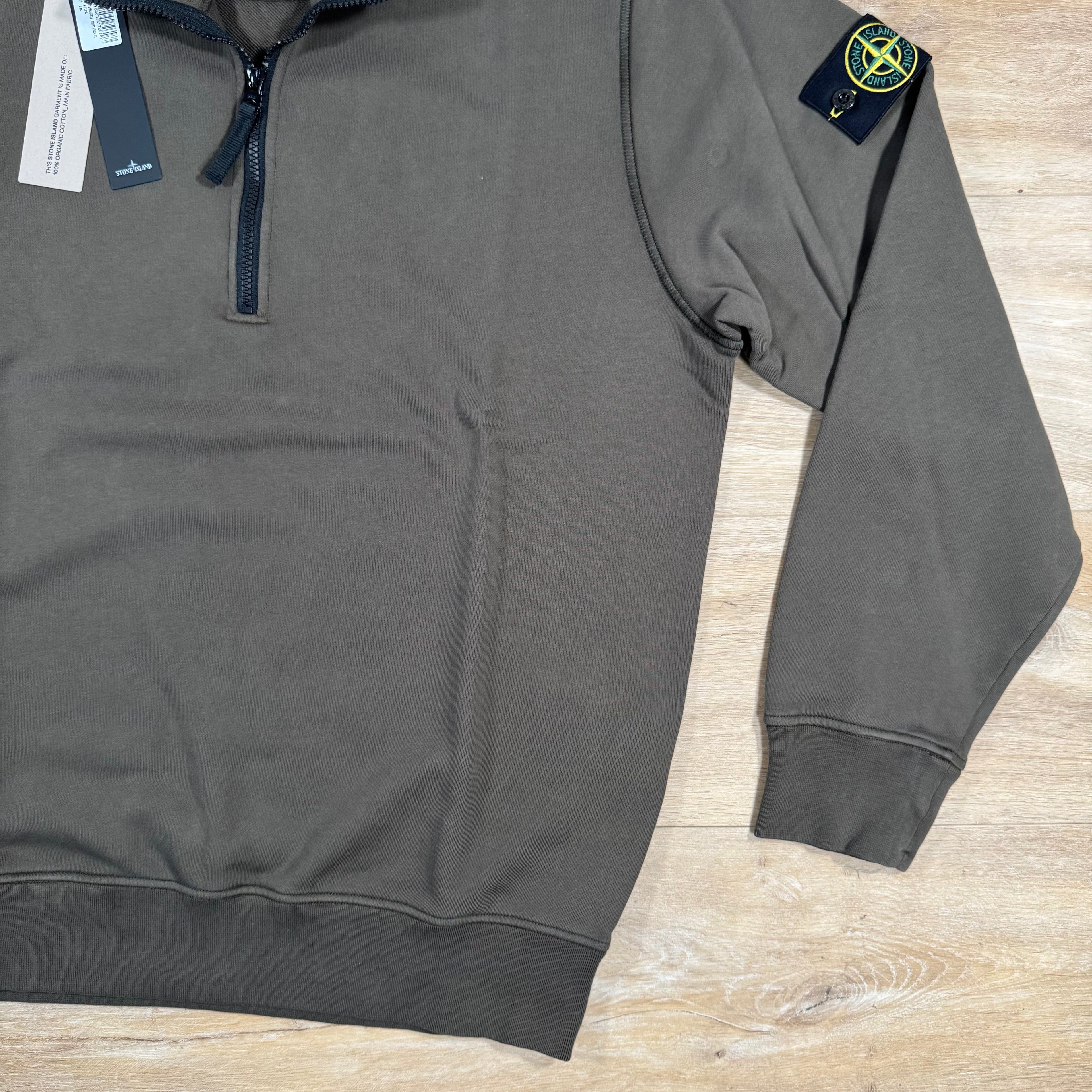 Stone Island Organic Cotton Half-Zip Sweatshirt in Military Green -Usfansport