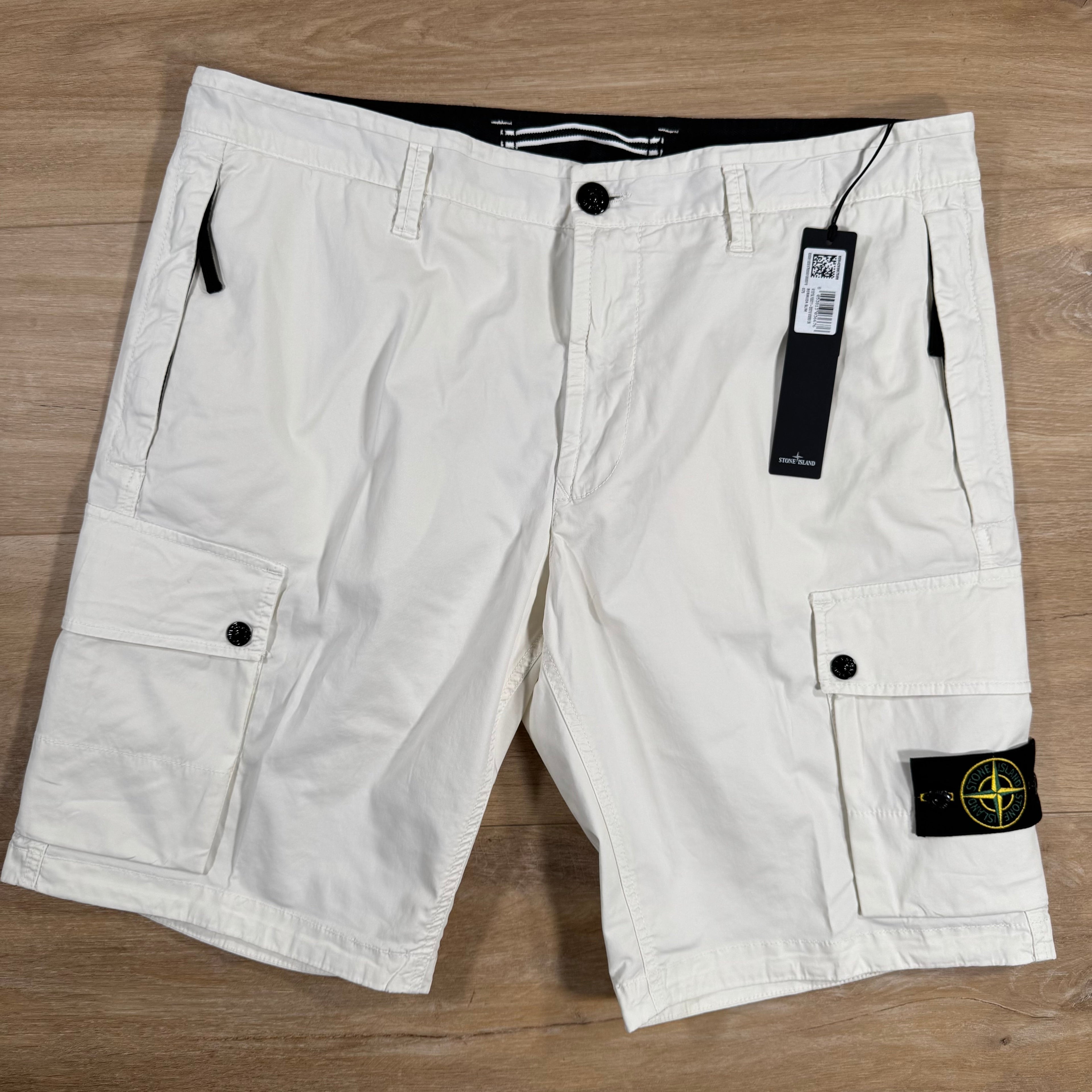 Stone Island Supima Twill Stretch-TC Cargo Bermuda Shorts in Ivory -Usfansport
