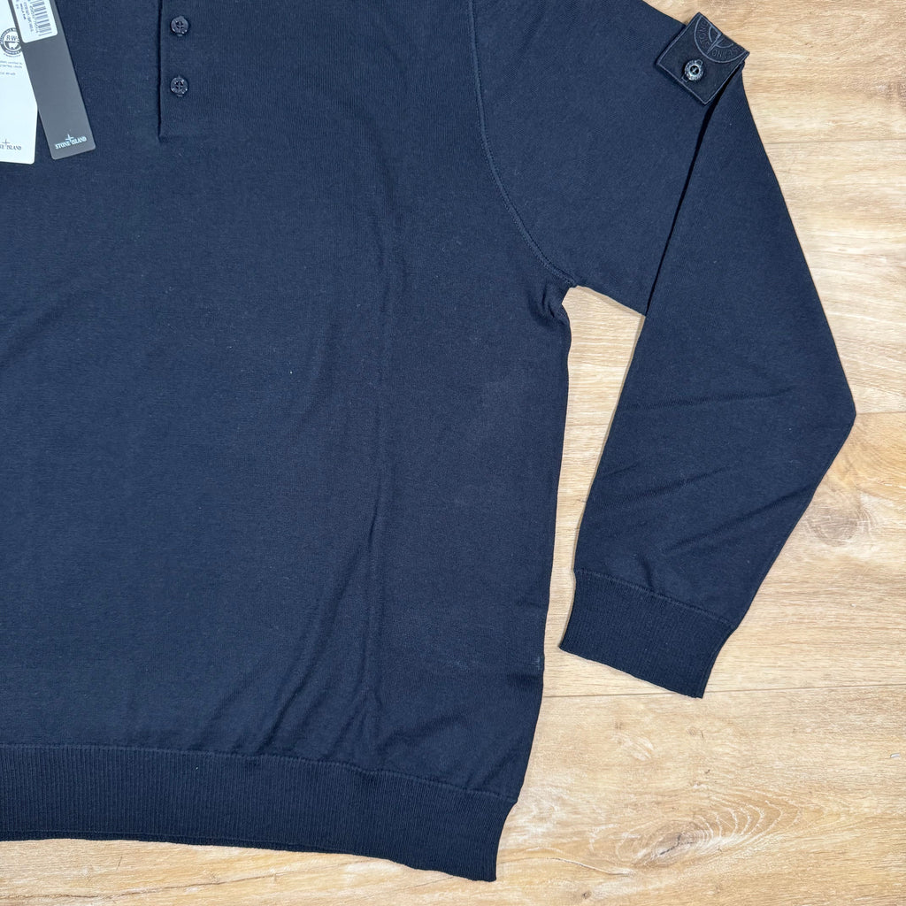 Stone Island Light Pure Wool Long-Sleeved Ghost Polo Shirt in Navy -Usfansport
