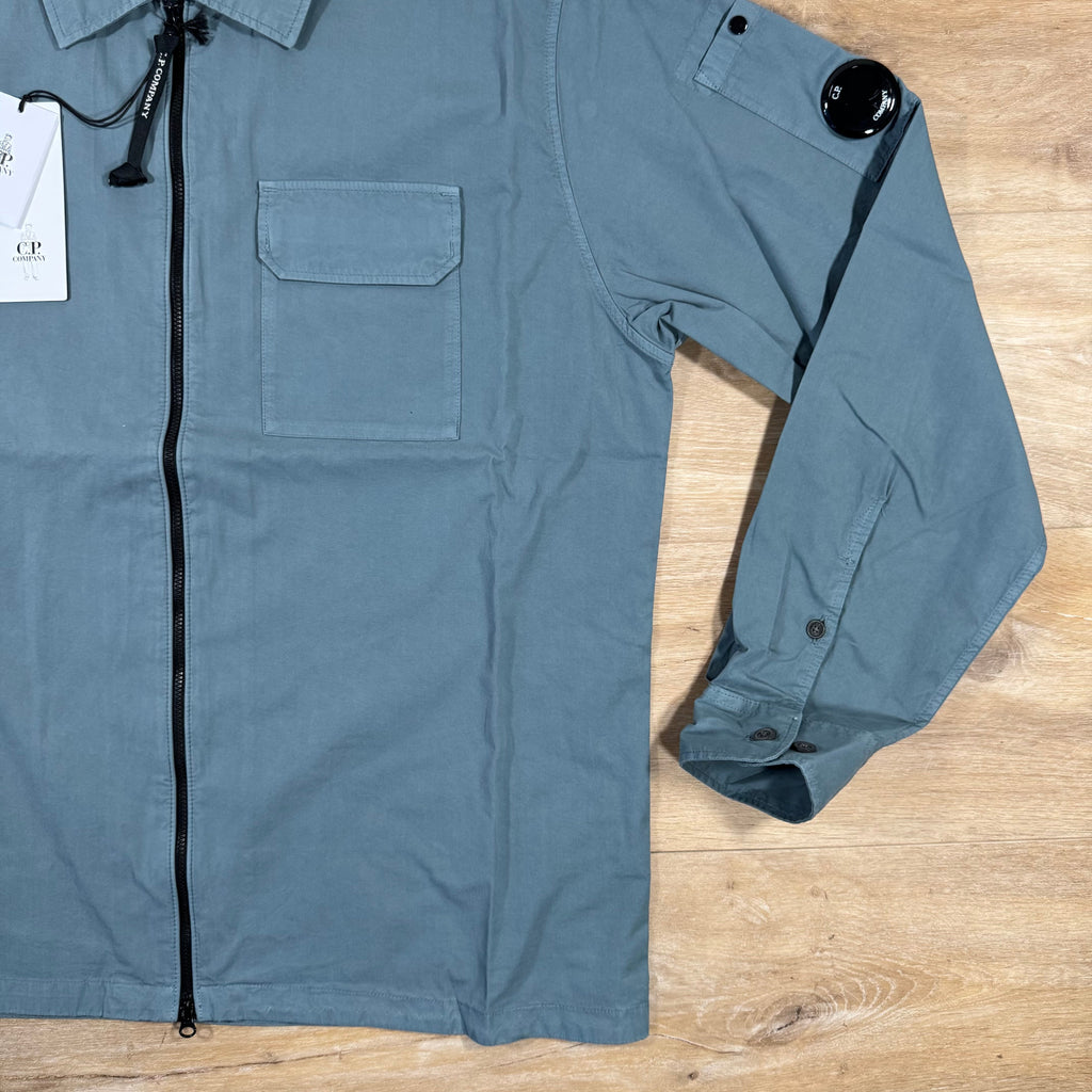 CP Company Organic Gabardine Lens Overshirt in Stormy Weather - Blue -Usfansport