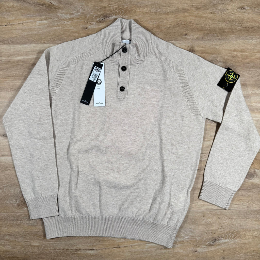 Stone Island Geelong Wool Half Button Jumper in Desert Melange -Usfansport