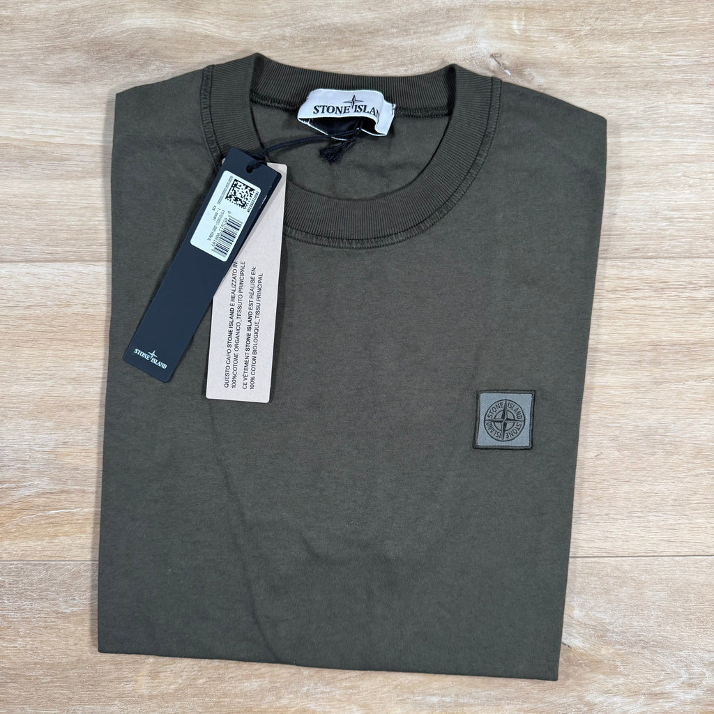 Stone Island Organic Cotton Patch Logo T-Shirt in Military Green -Usfansport