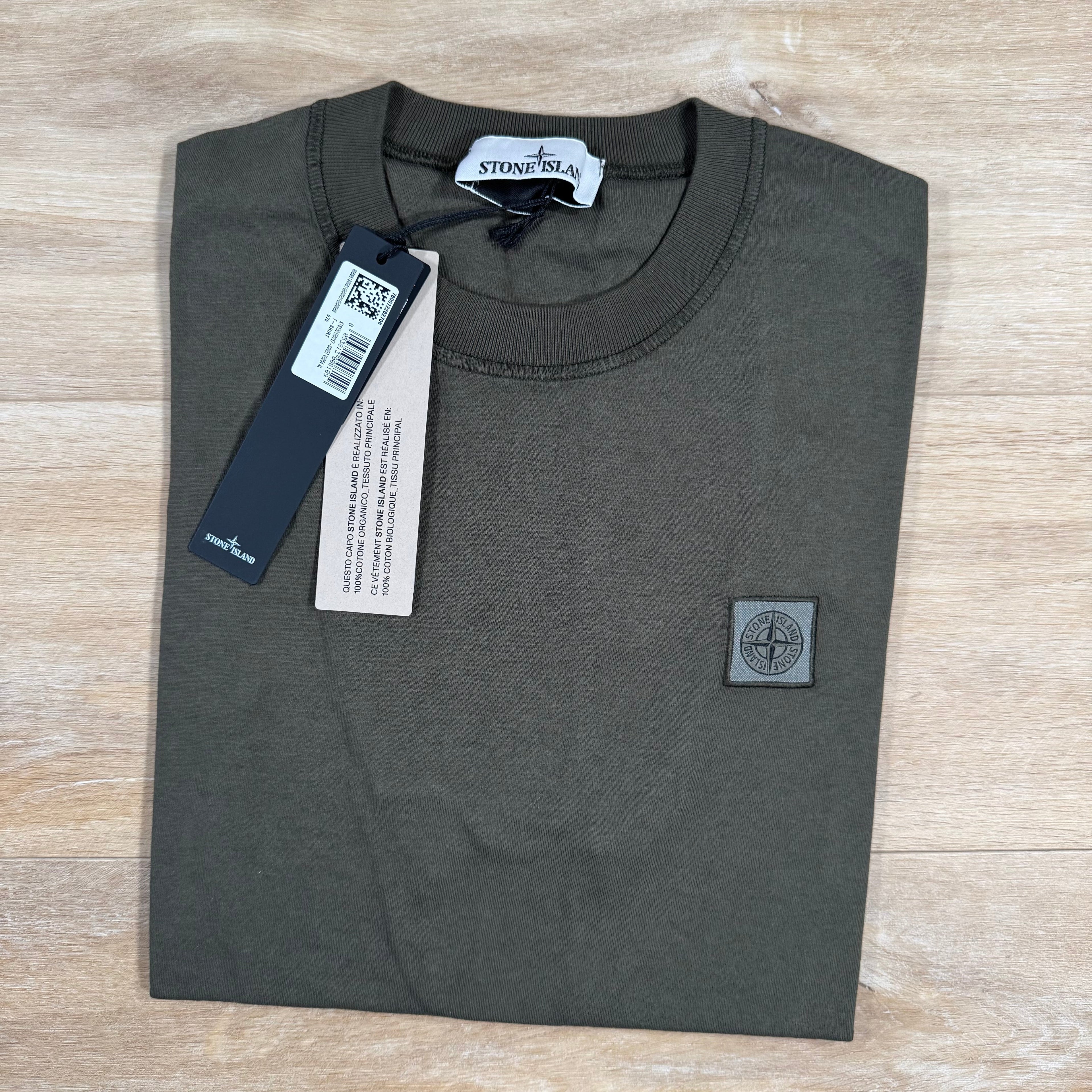 Stone Island Organic Cotton Patch Logo T-Shirt in Military Green -Usfansport
