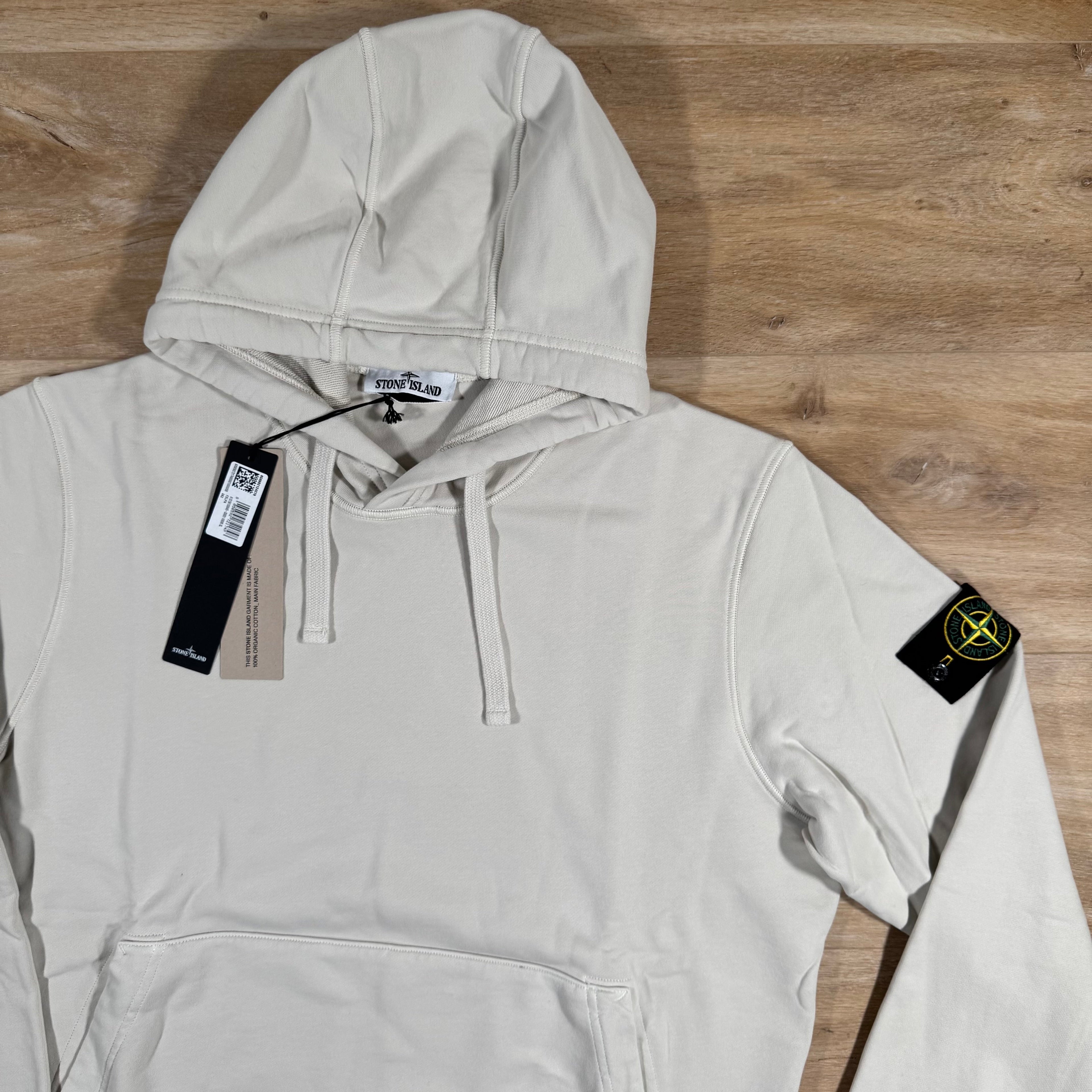 Stone Island Organic Cotton Fleece Pullover Hoodie in Sand -Usfansport