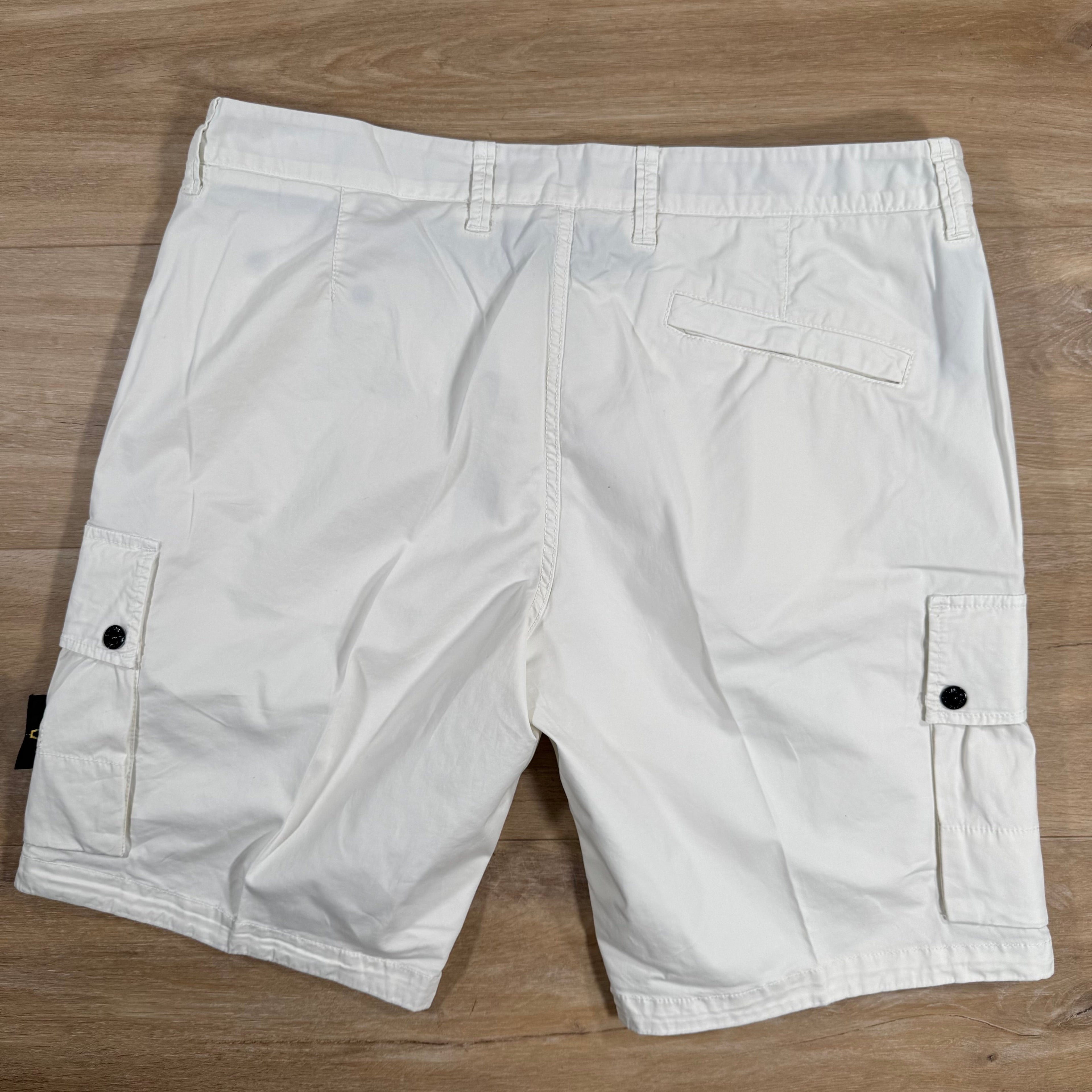 Stone Island Supima Twill Stretch-TC Cargo Bermuda Shorts in Ivory -Usfansport