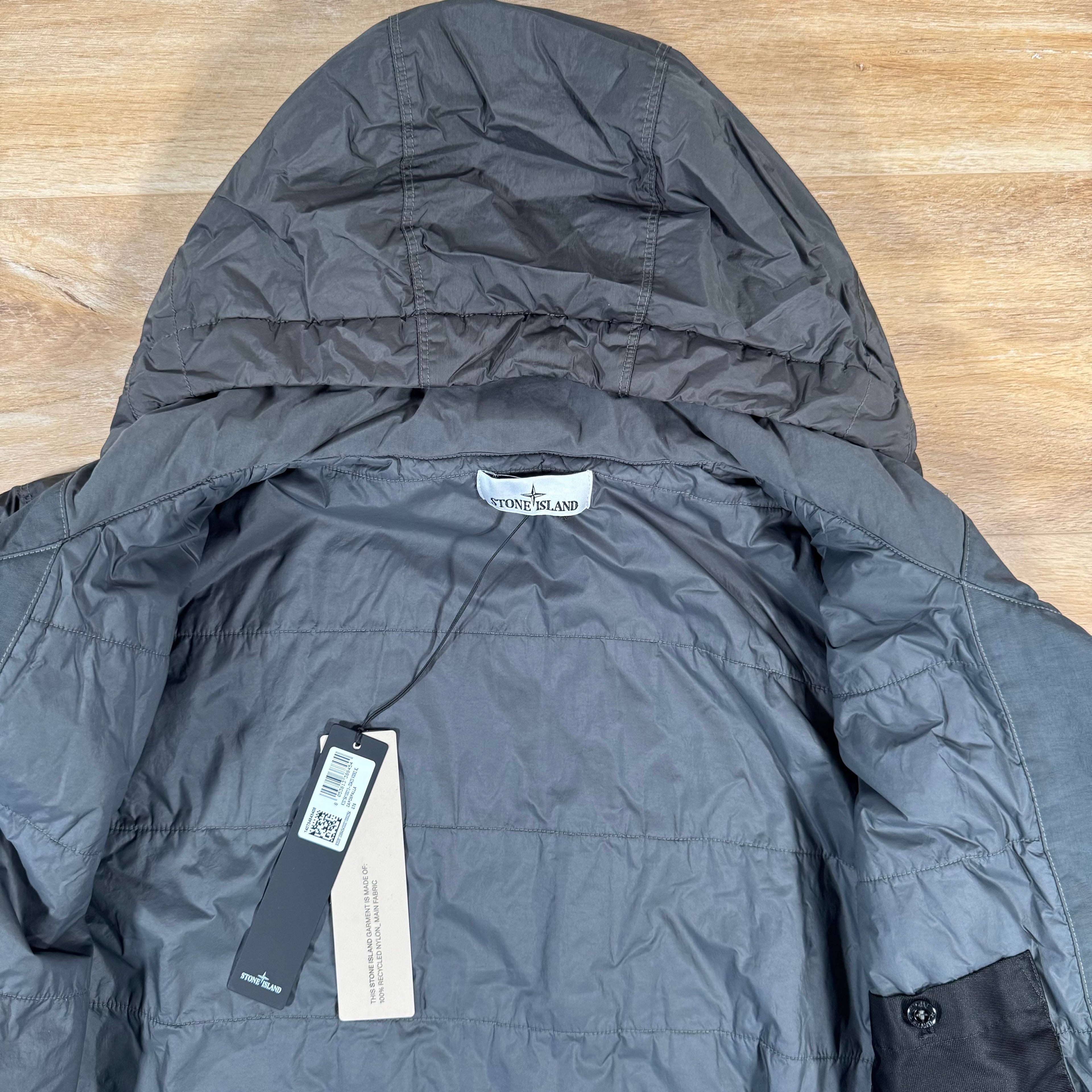 Stone Island Crinkle Reps NY Padded Jacket in Lead Grey -Usfansport