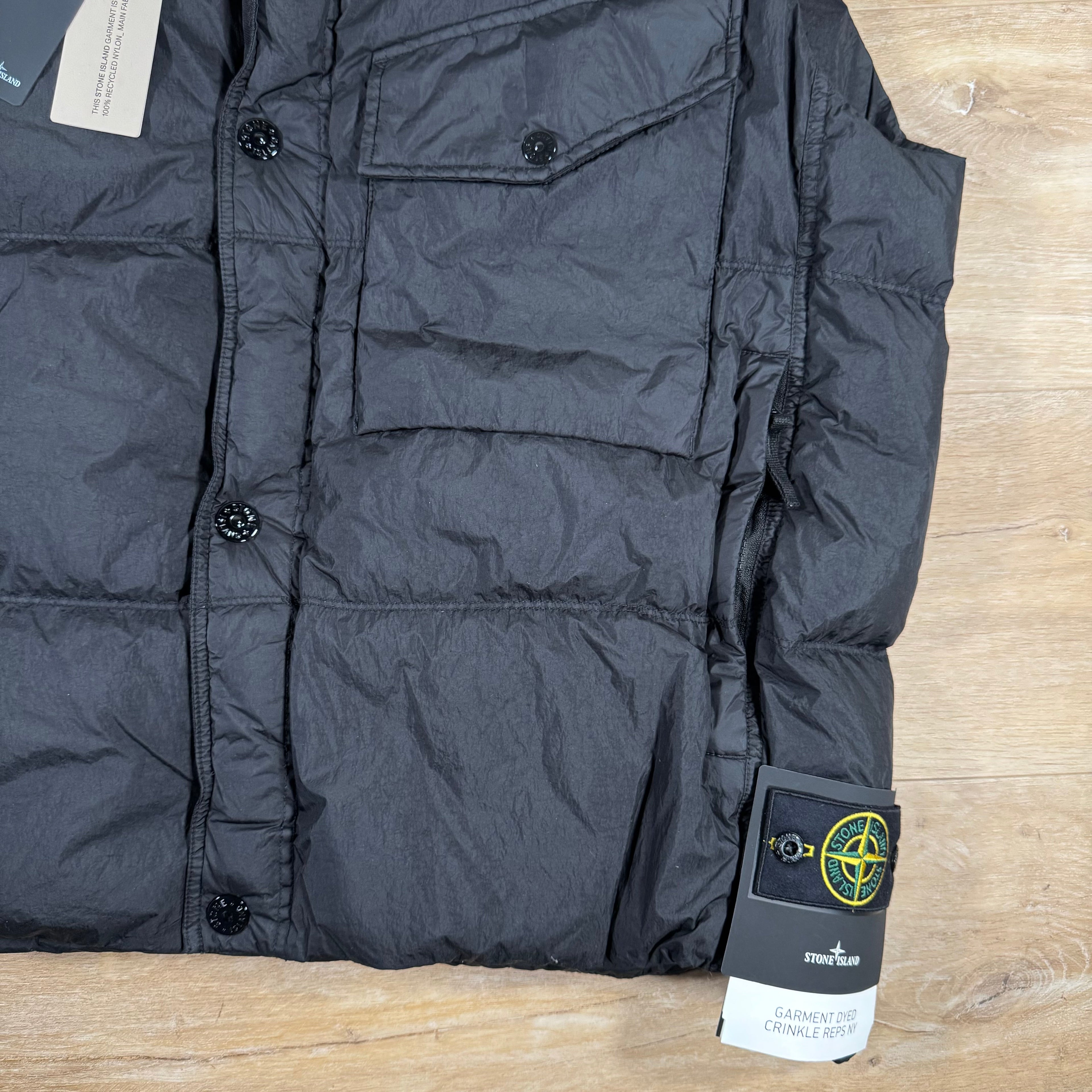 Stone Island Crinkle Reps NY Nylon Down Vest in Black -Usfansport