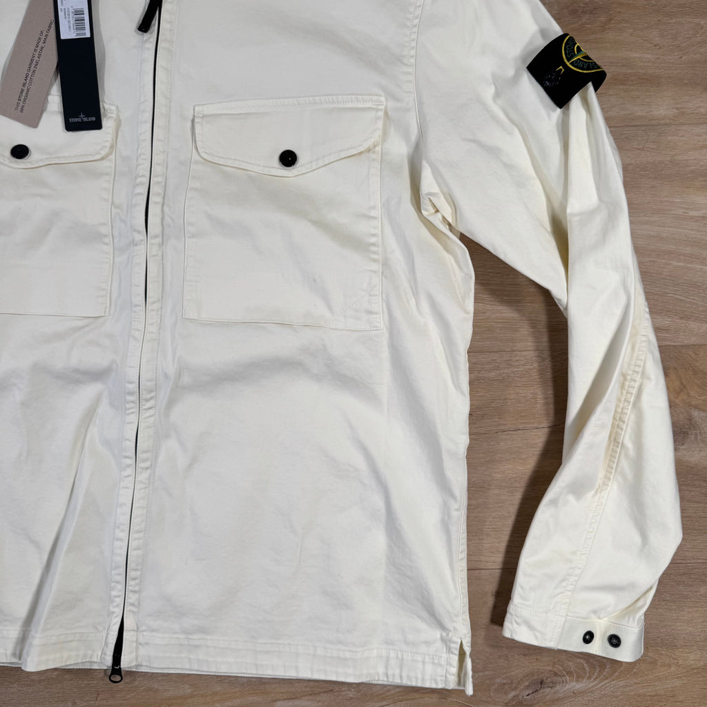 Stone Island Organic Stretch Cotton Overshirt in Ivory -Usfansport