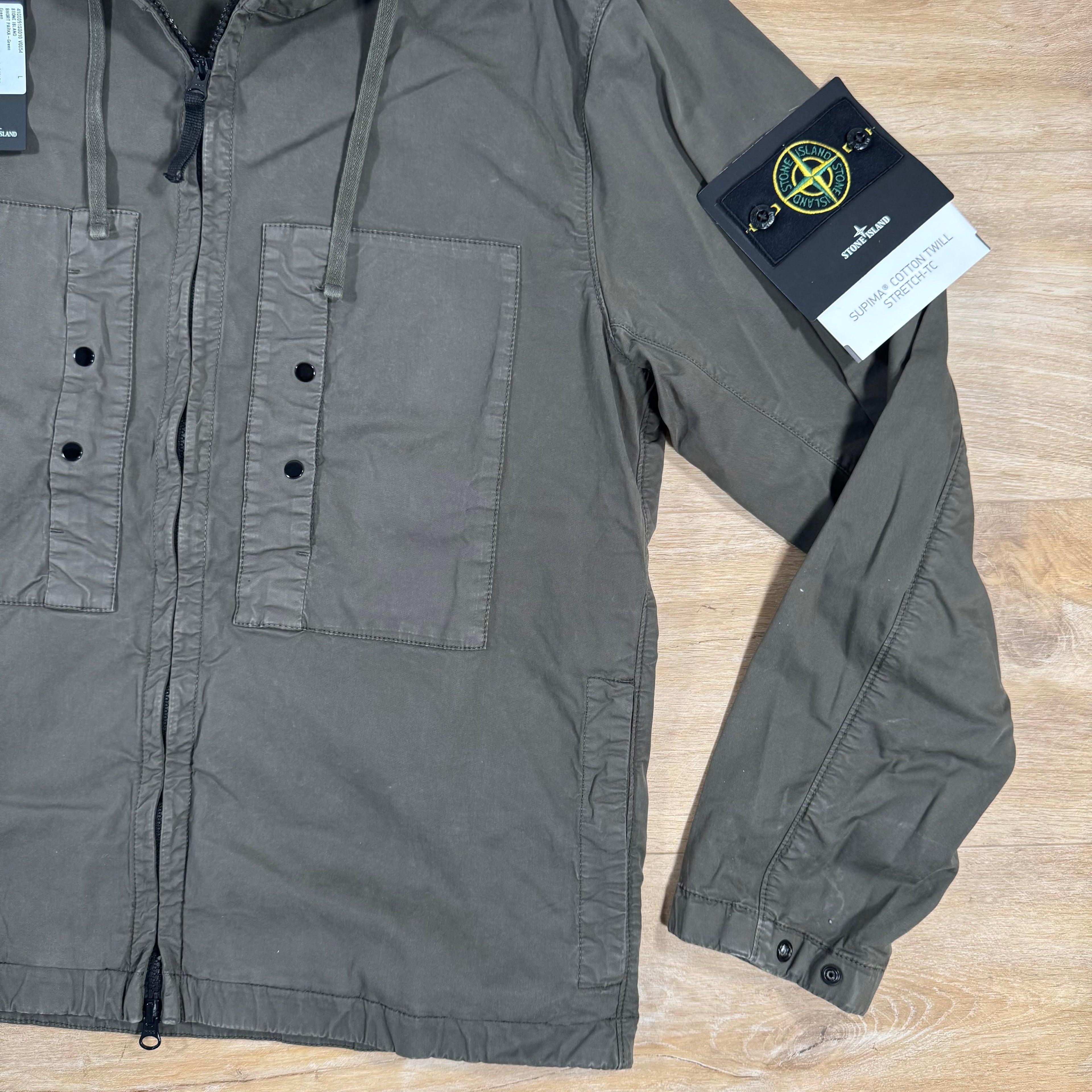 Stone Island Supima Cotton Twill Stretch-TC Jacket in Military Green -Usfansport