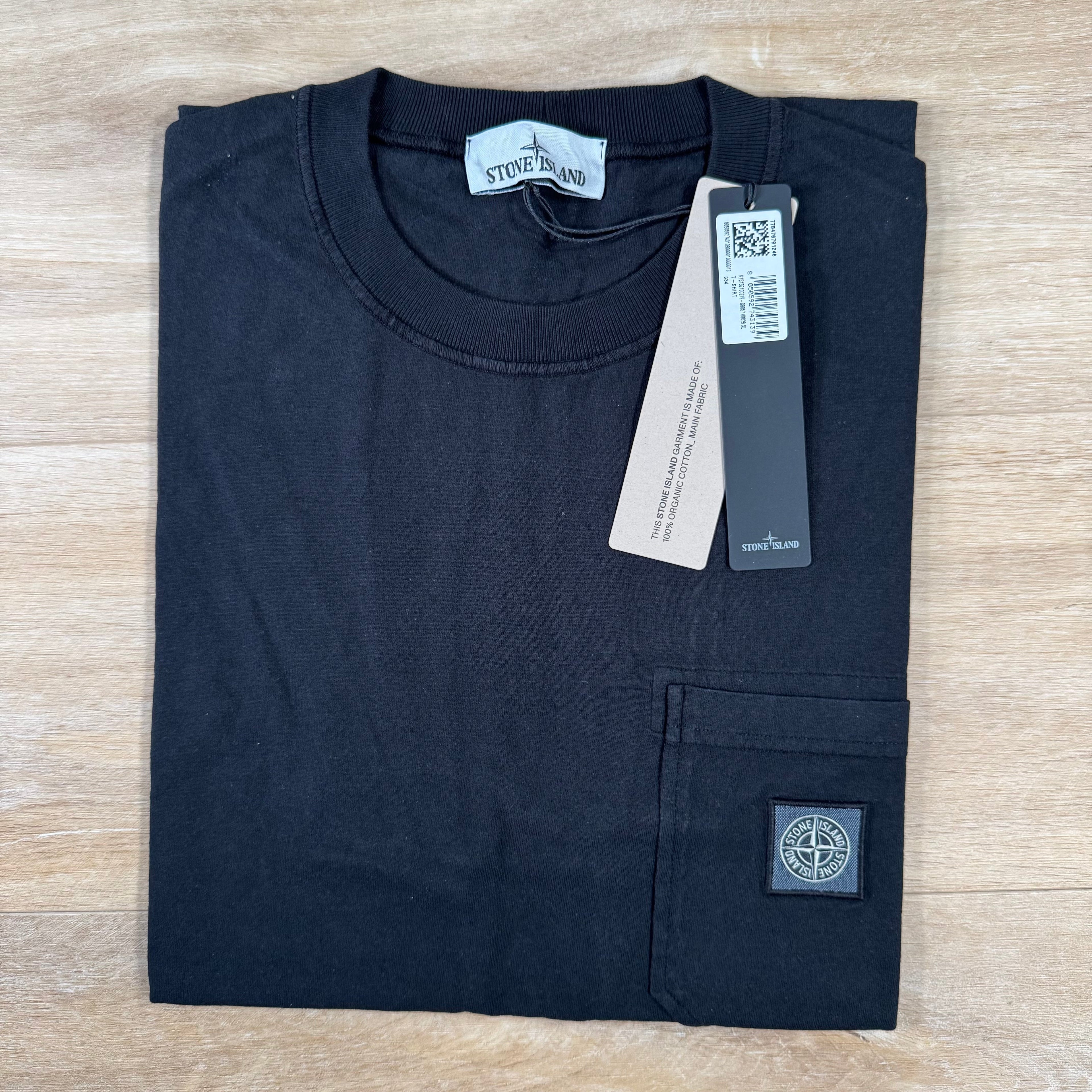 Stone Island Organic Cotton Fissato Effect T-Shirt in Black -Usfansport