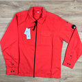 CP Company Organic Gabardine Lens Overshirt in Poinciana Orange -Usfansport