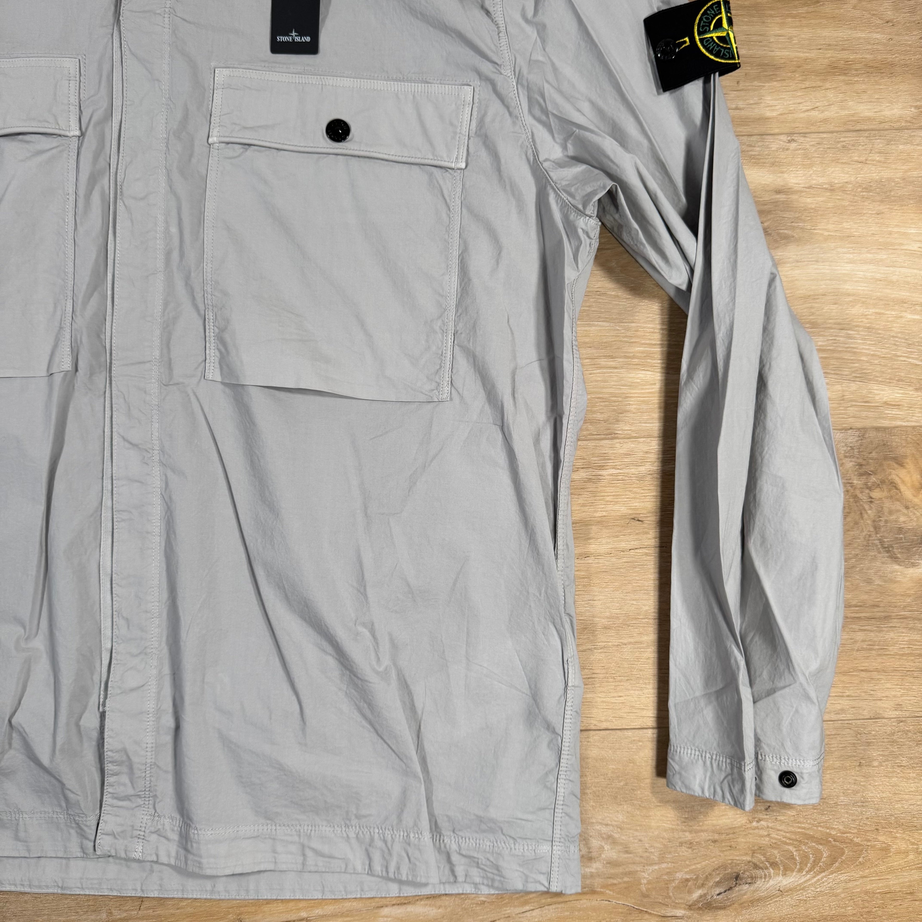 Stone Island Supima Twill Stretch-TC Overshirt in Pearl Grey -Usfansport