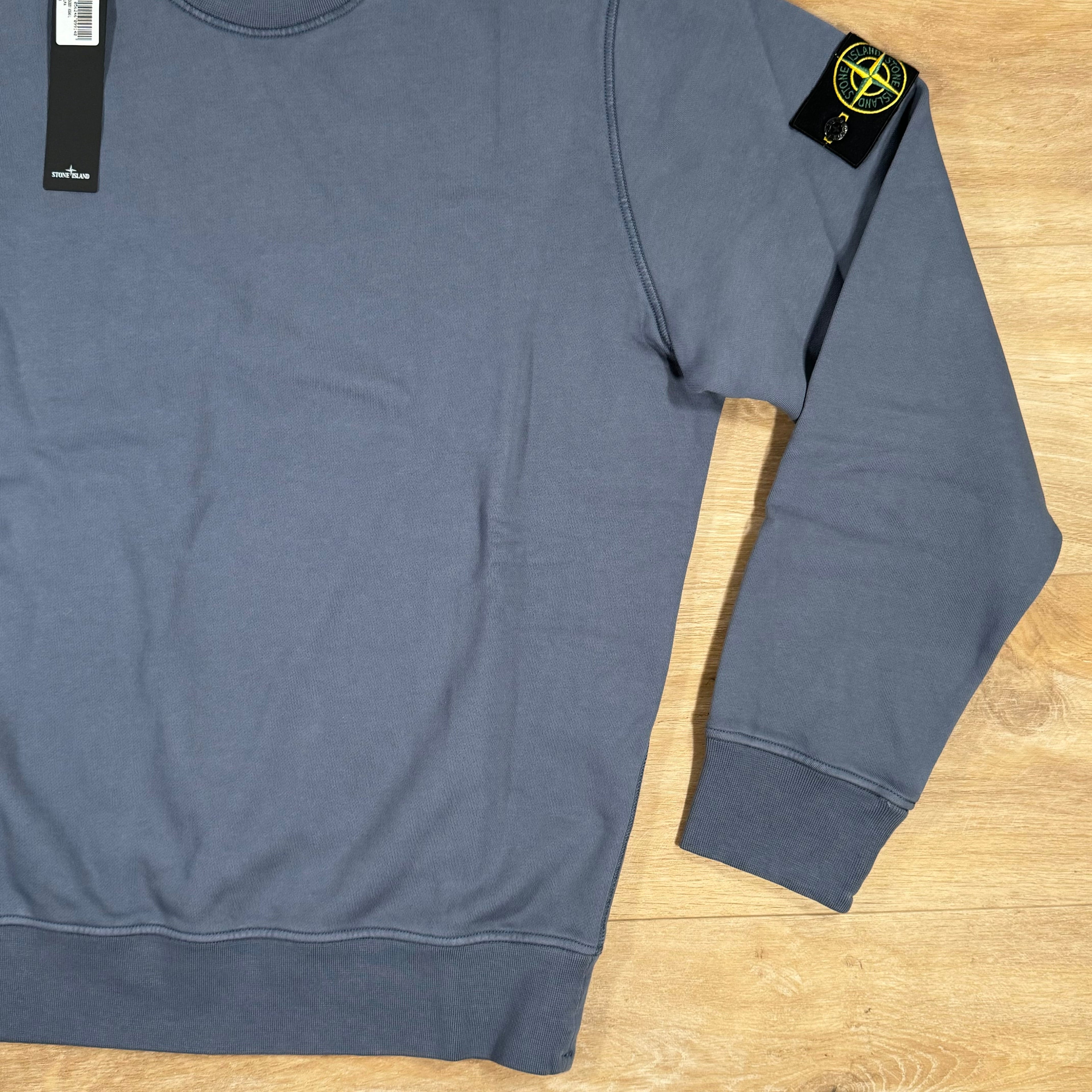 Stone Island Garment Dyed Crewneck Sweatshirt in Mid Blue -Usfansport