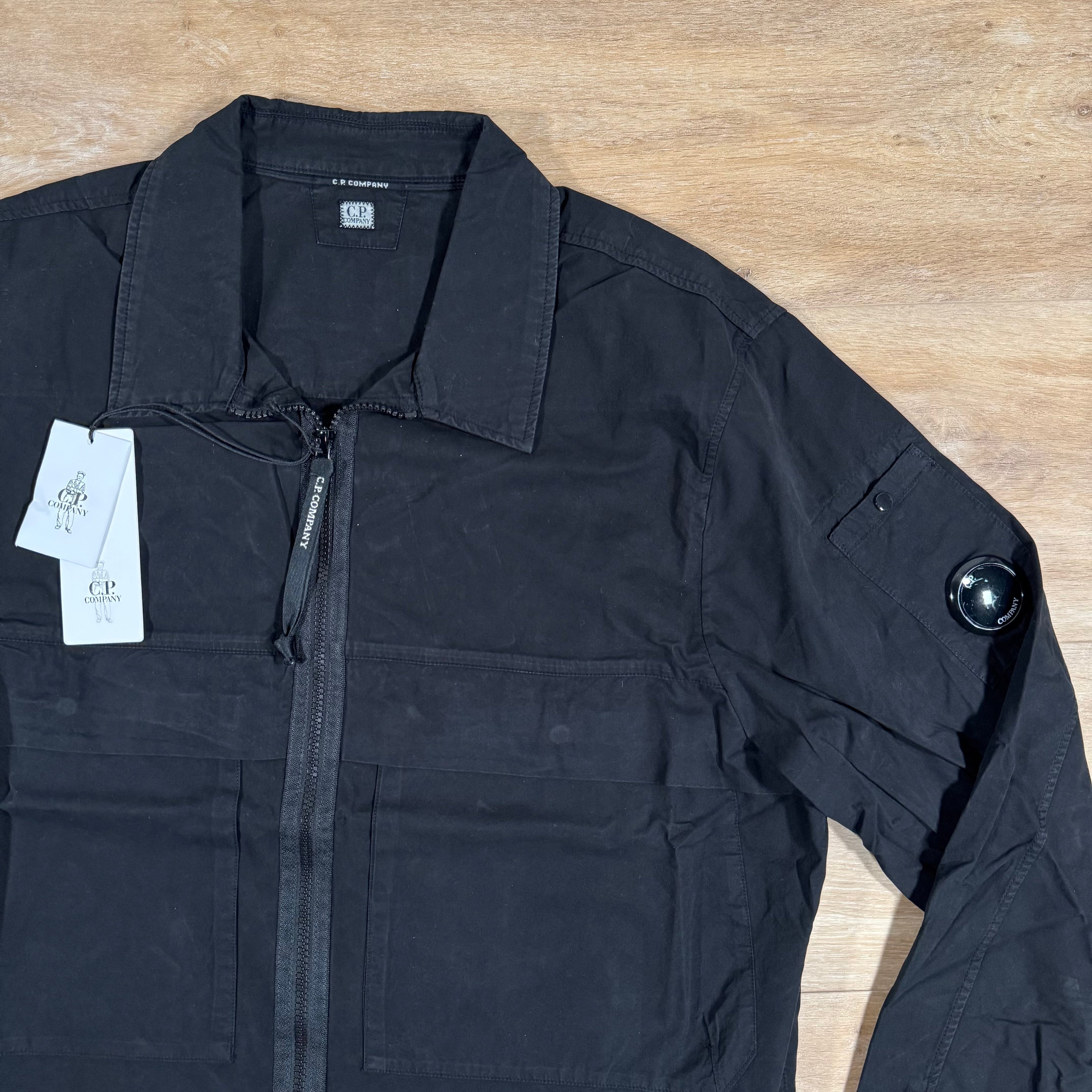 CP Company Gabardine Utility Lens Overshirt in Black -Usfansport
