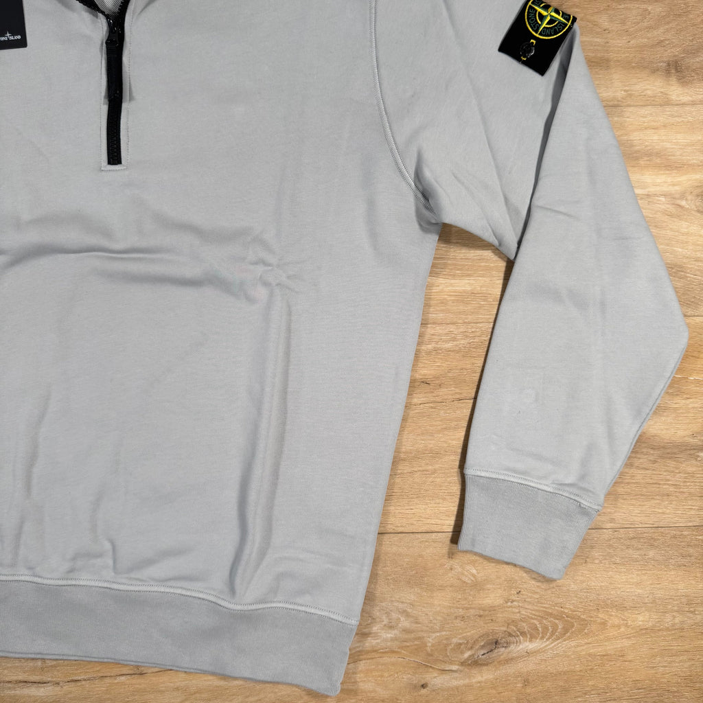 Stone Island Organic Cotton Half-Zip Sweatshirt in Pearl Grey -Usfansport