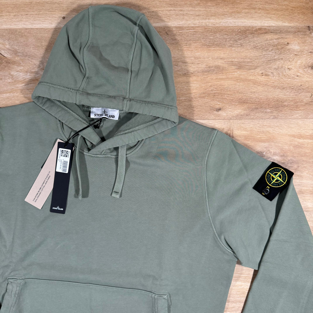 Stone Island Organic Cotton Fleece Pullover Hoodie in Sage Green -Usfansport