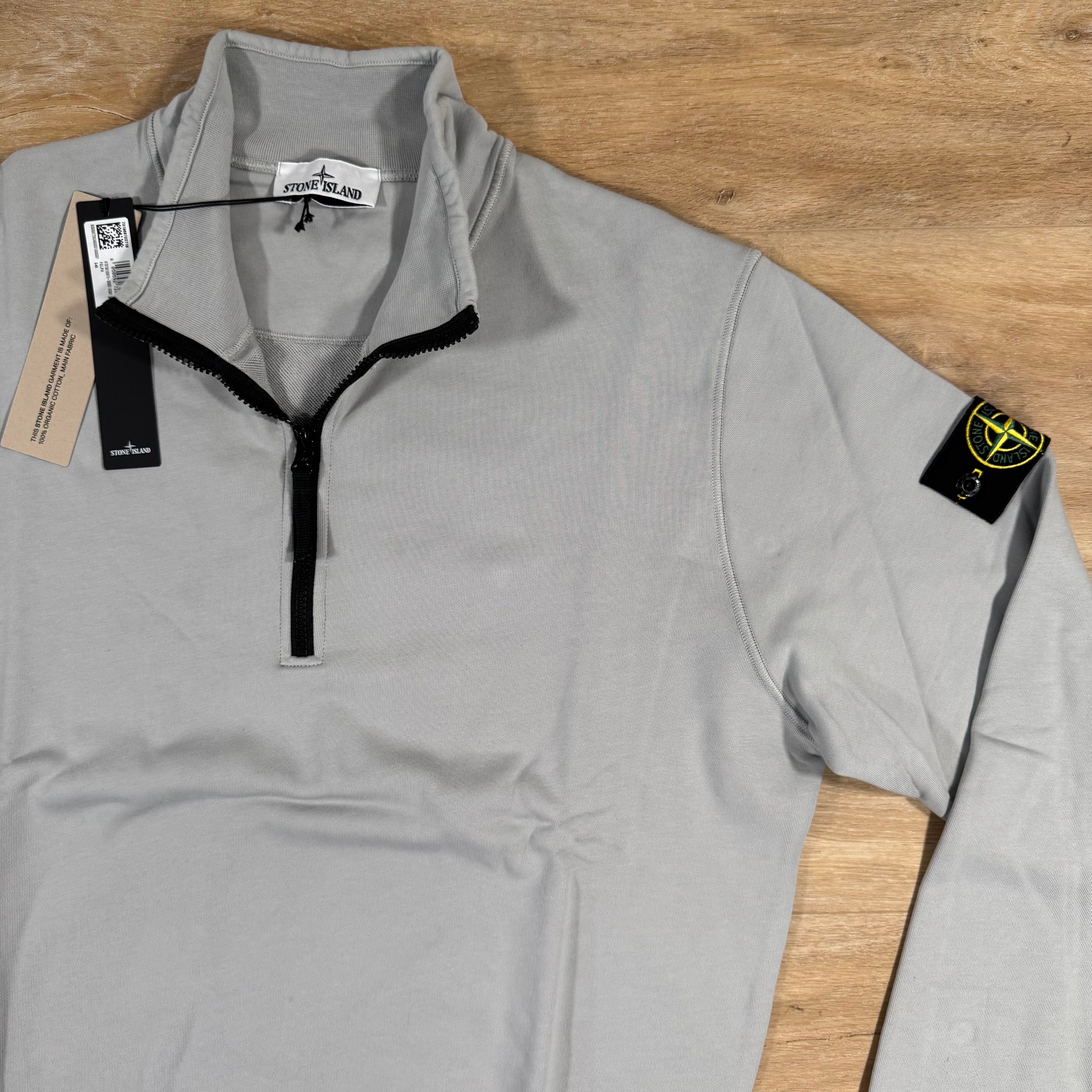 Stone Island Organic Cotton Half-Zip Sweatshirt in Pearl Grey -Usfansport