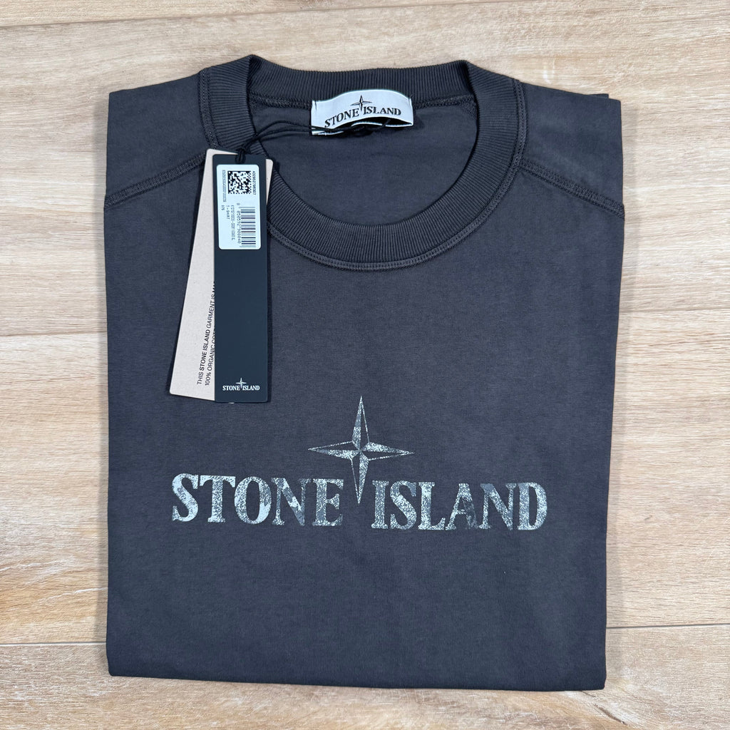 Stone Island Organic Cotton Logo T-Shirt in Charcoal Grey -Usfansport