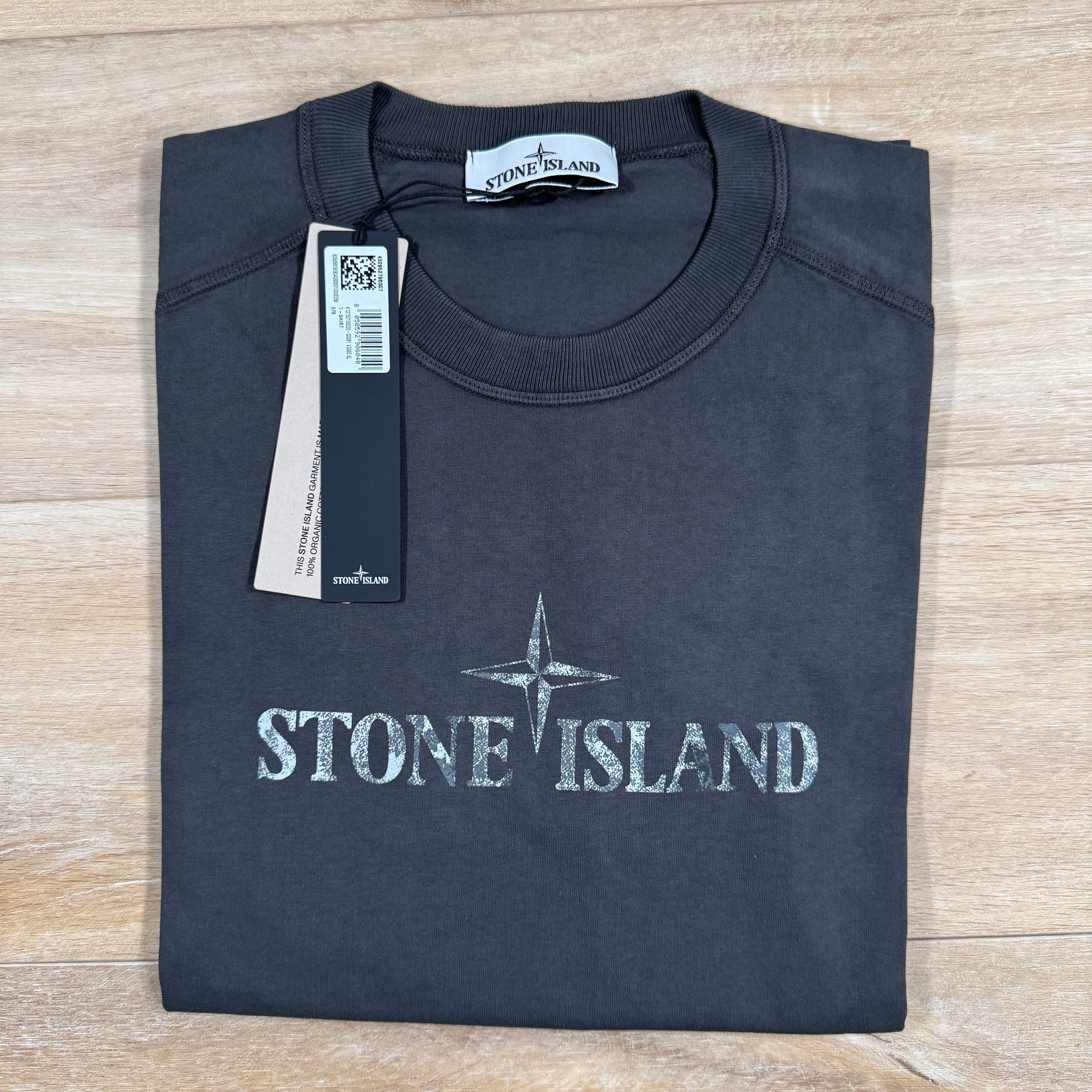 Stone Island Organic Cotton Logo T-Shirt in Charcoal Grey -Usfansport