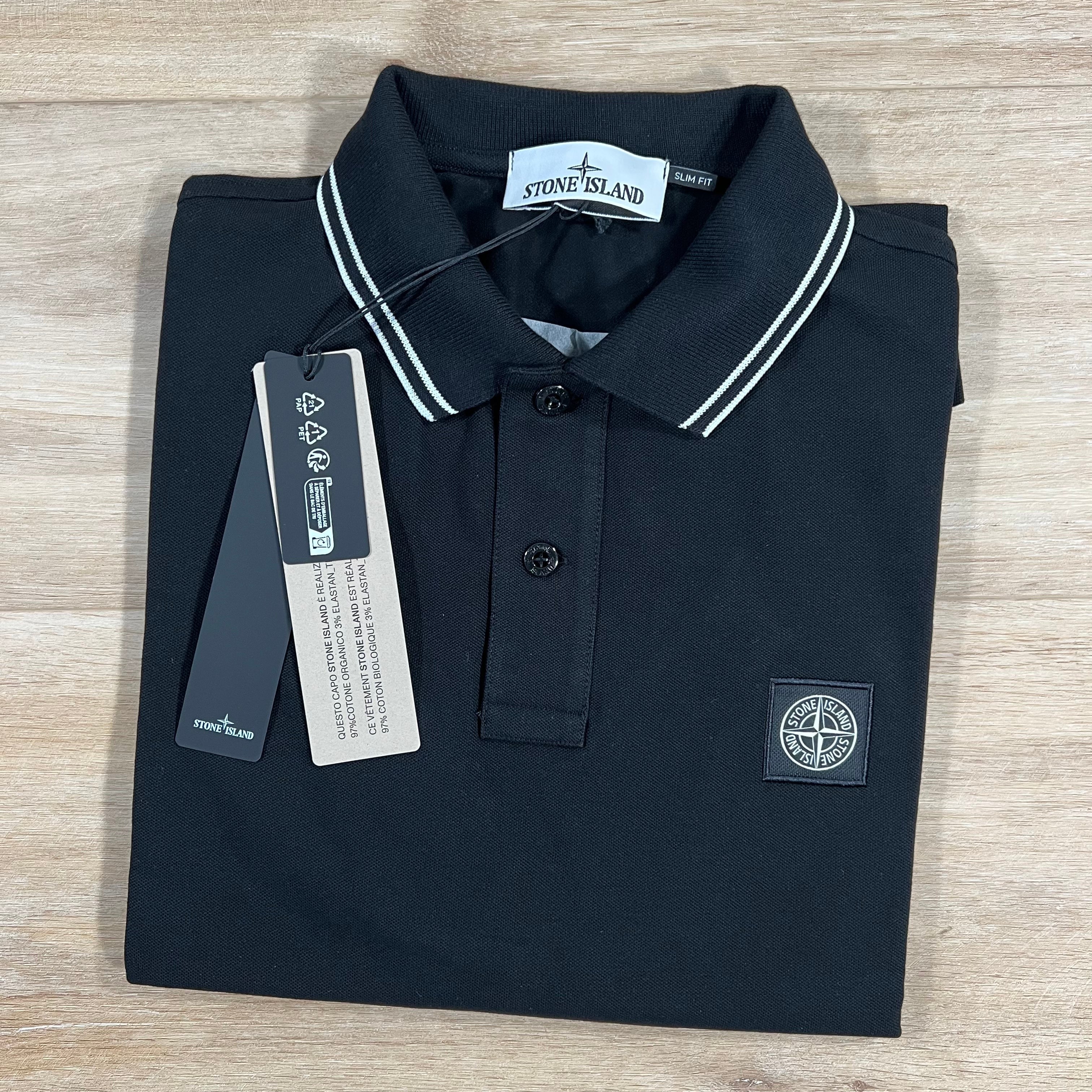 Stone Island Organic Cotton Pique Polo Shirt in Black -Usfansport