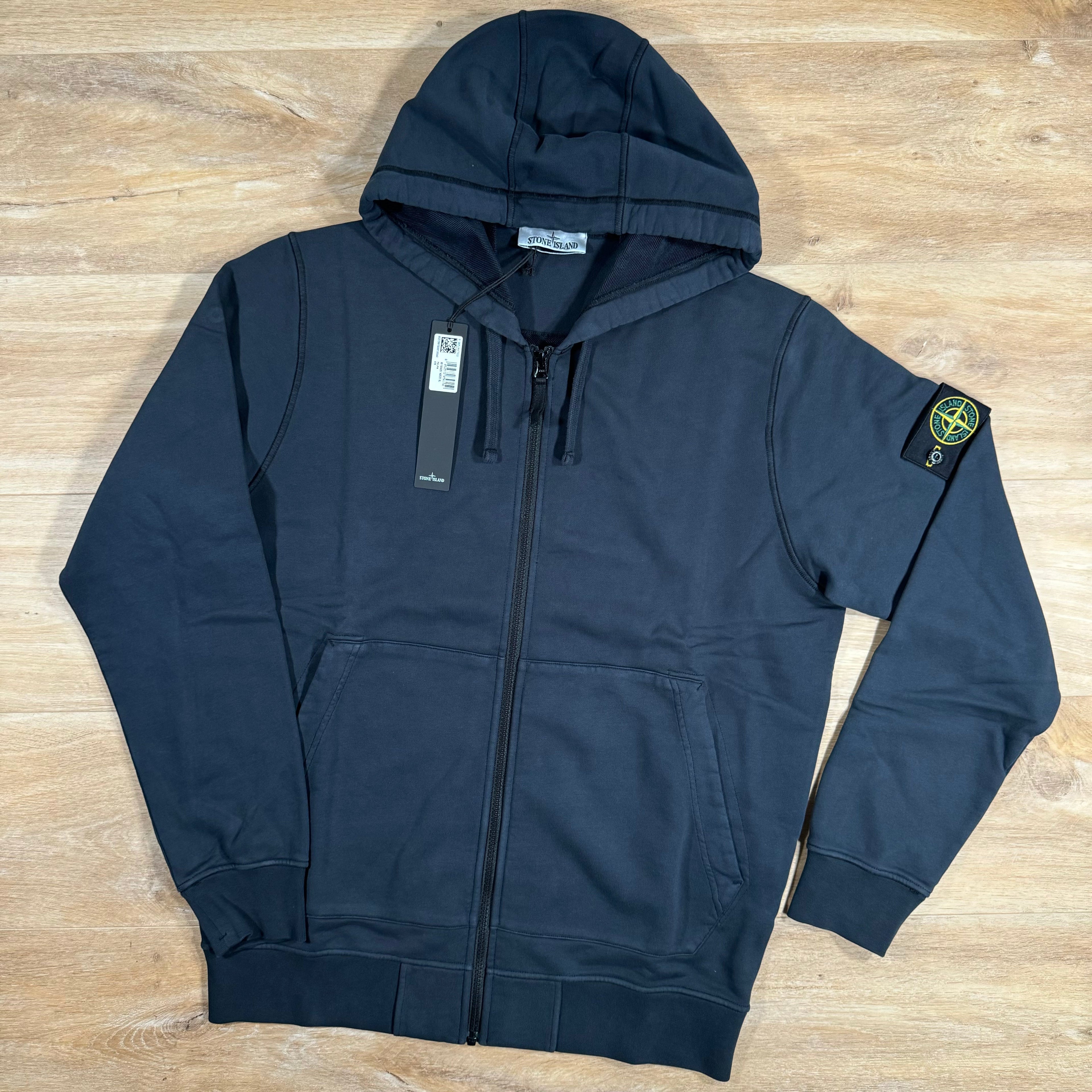 Stone Island Organic Cotton Fleece Zip Hoodie in Navy -Usfansport