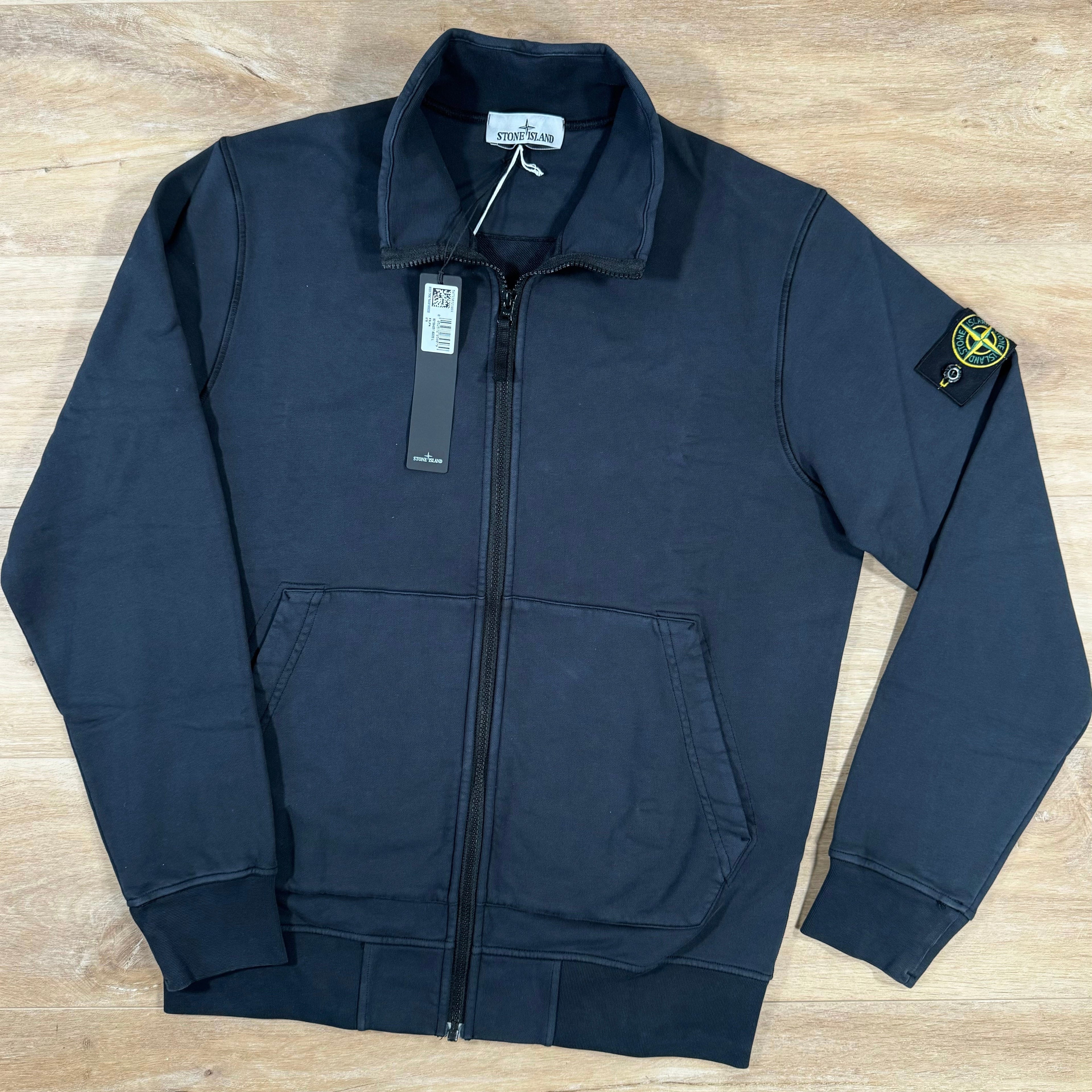 Stone Island Organic Cotton Full-Zip Sweatshirt in Navy -Usfansport