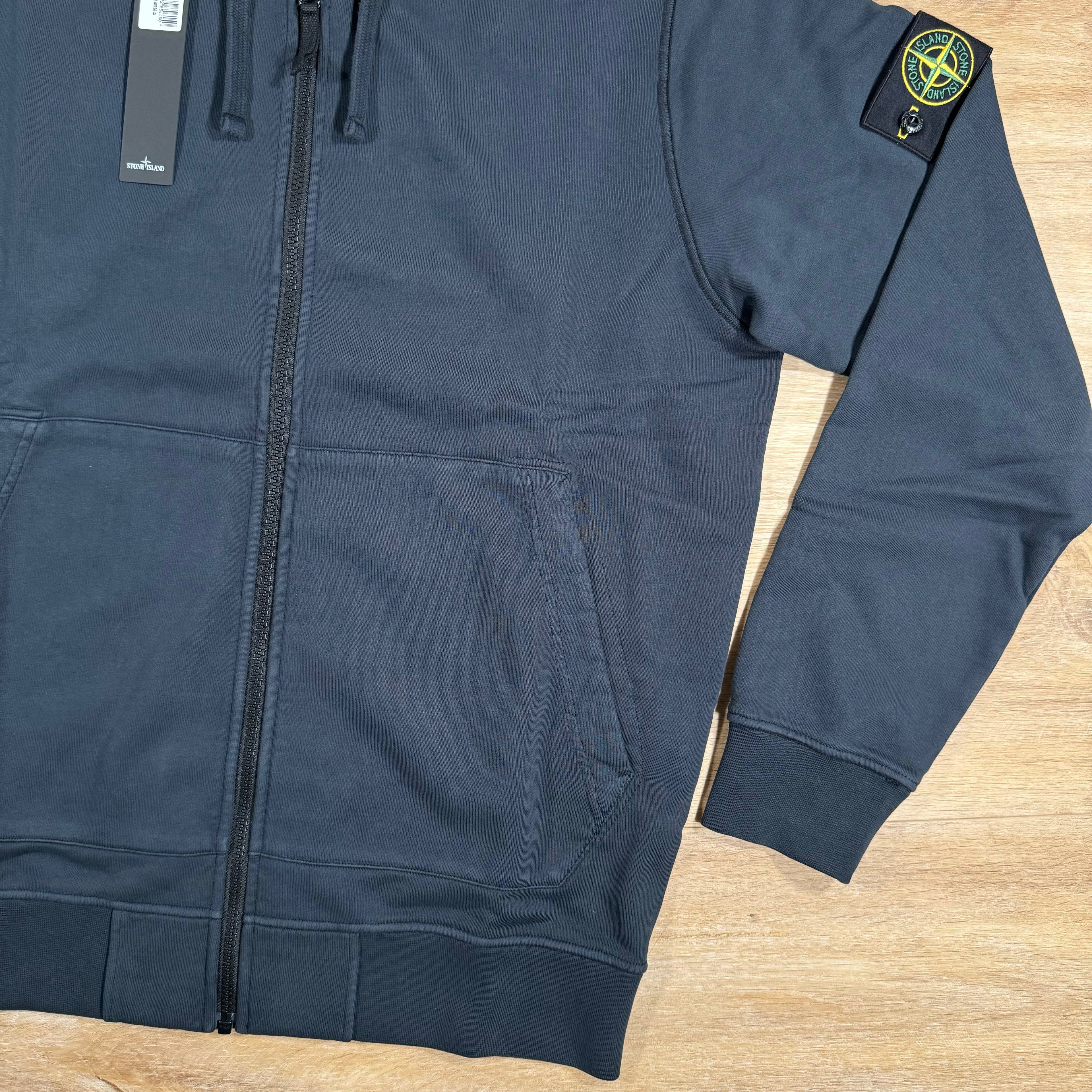 Stone Island Organic Cotton Fleece Zip Hoodie in Navy -Usfansport