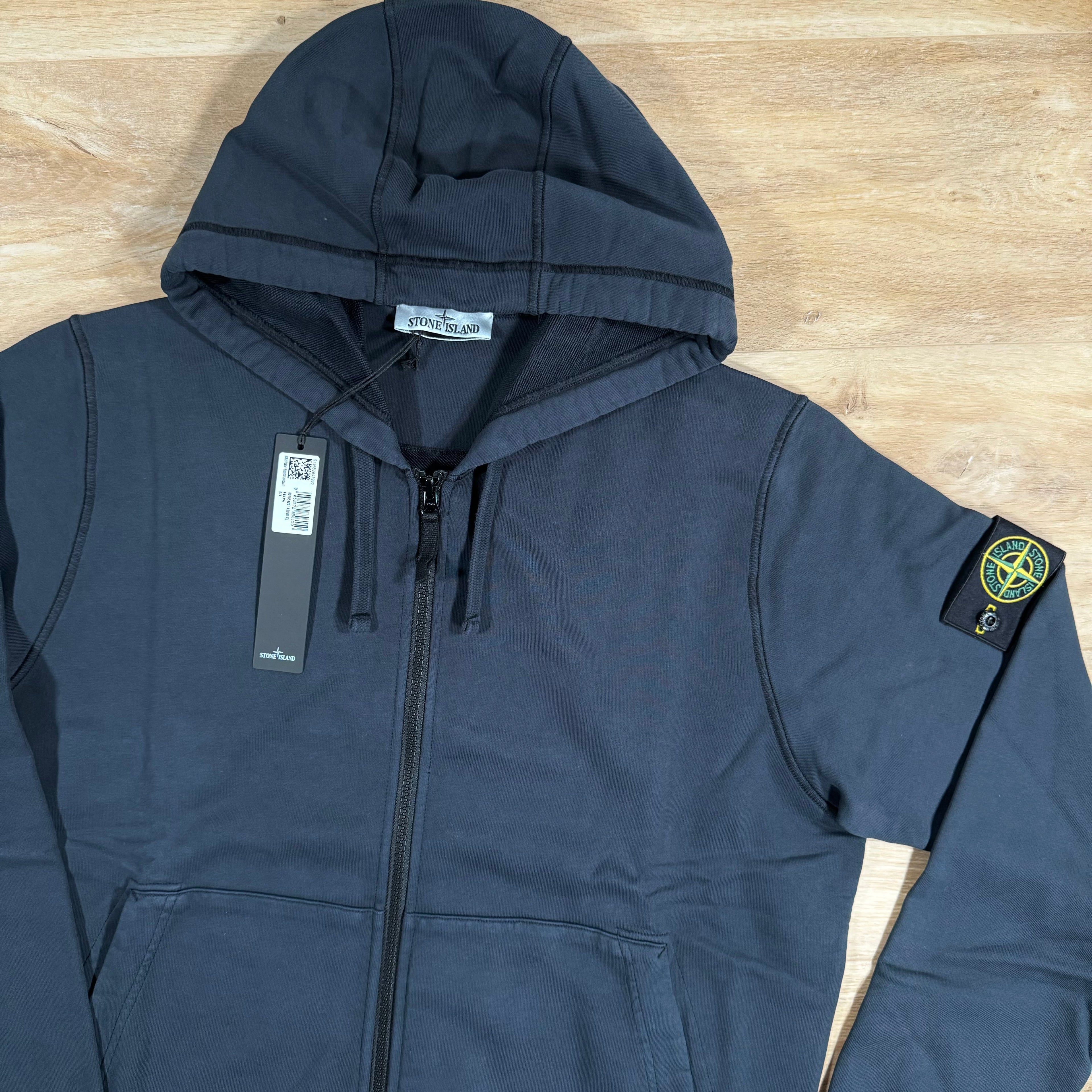 Stone Island Organic Cotton Fleece Zip Hoodie in Navy -Usfansport