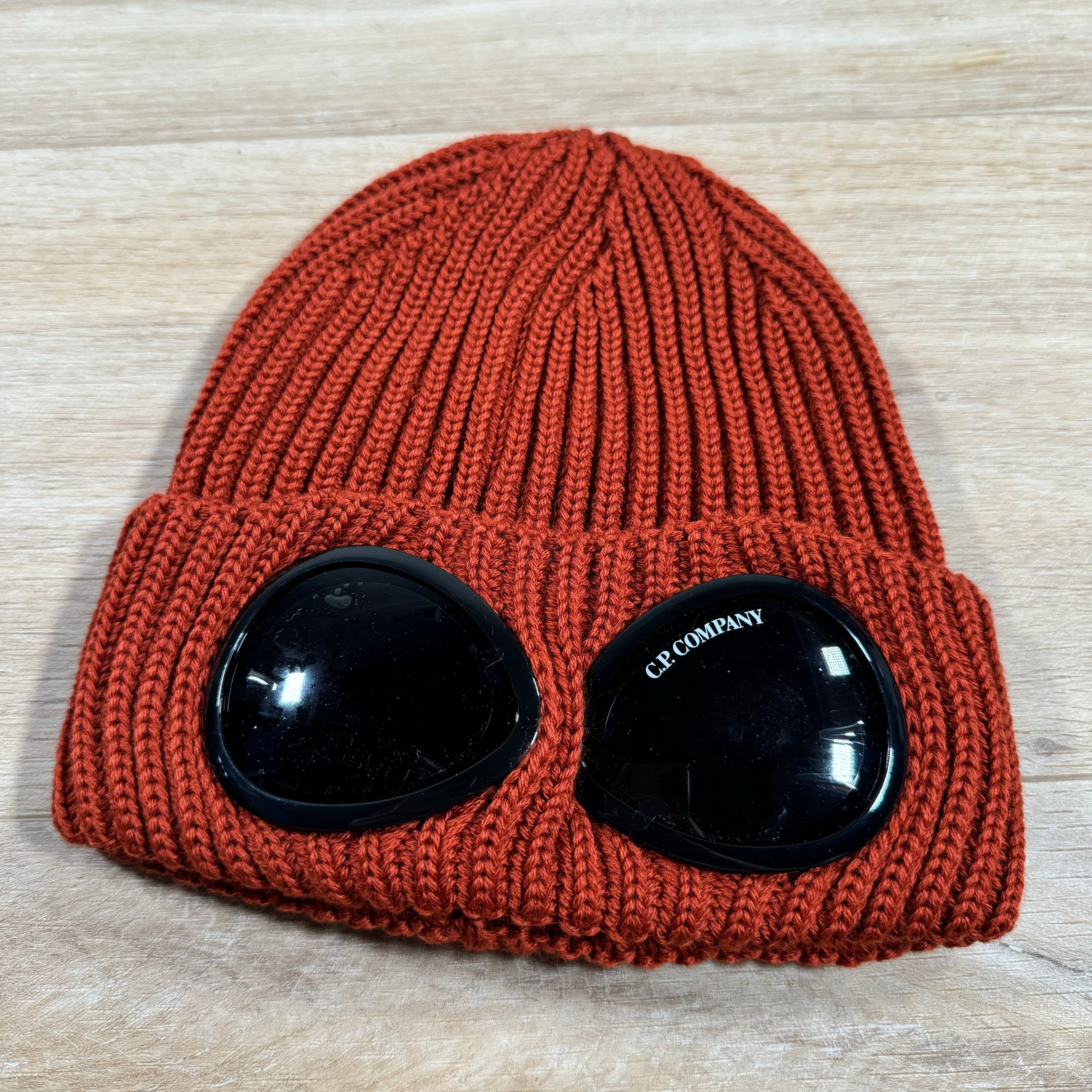 CP Company Extra Fine Merino Wool Goggle Beanie in Bombay Brown -Usfansport