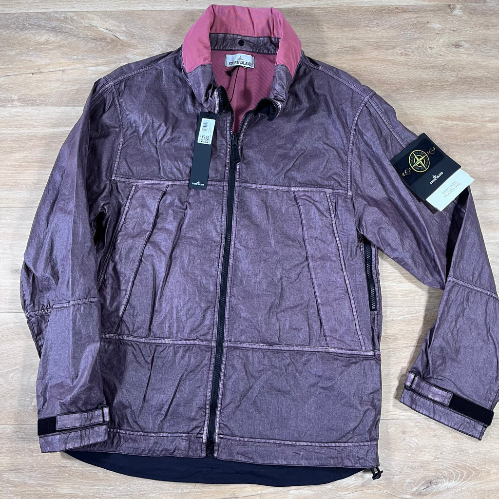 Stone Island Raw Linen Plated-OVD Jacket in Burgundy -Usfansport