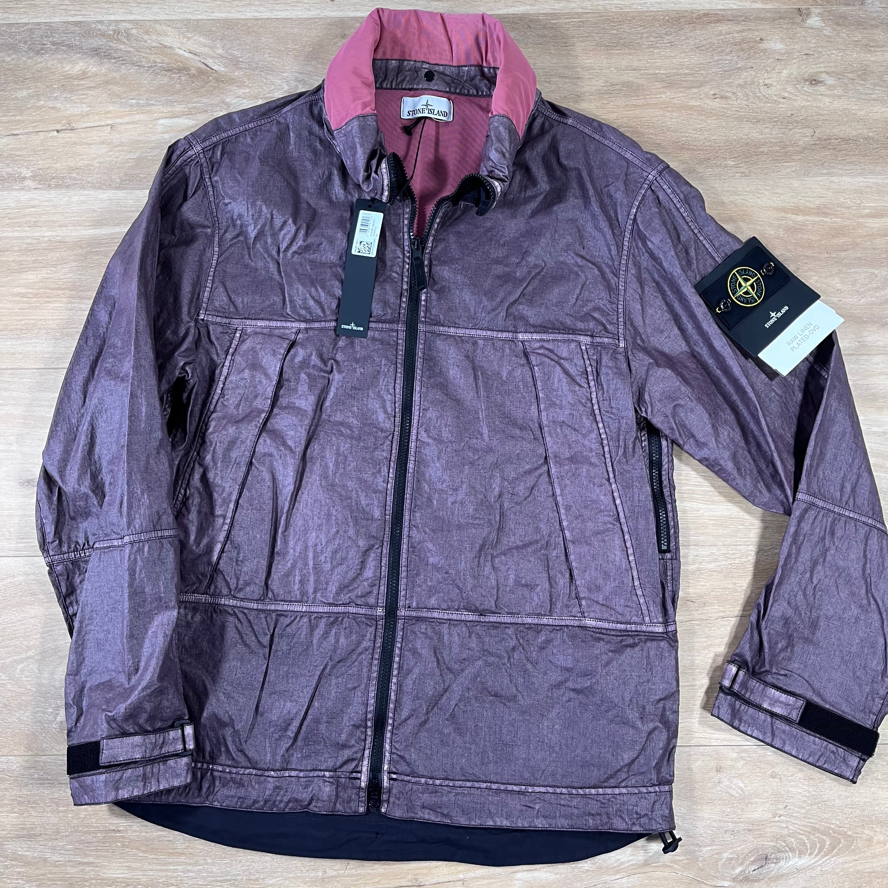 Stone Island Raw Linen Plated-OVD Jacket in Burgundy -Usfansport
