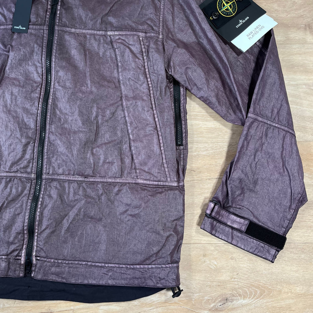 Stone Island Raw Linen Plated-OVD Jacket in Burgundy -Usfansport