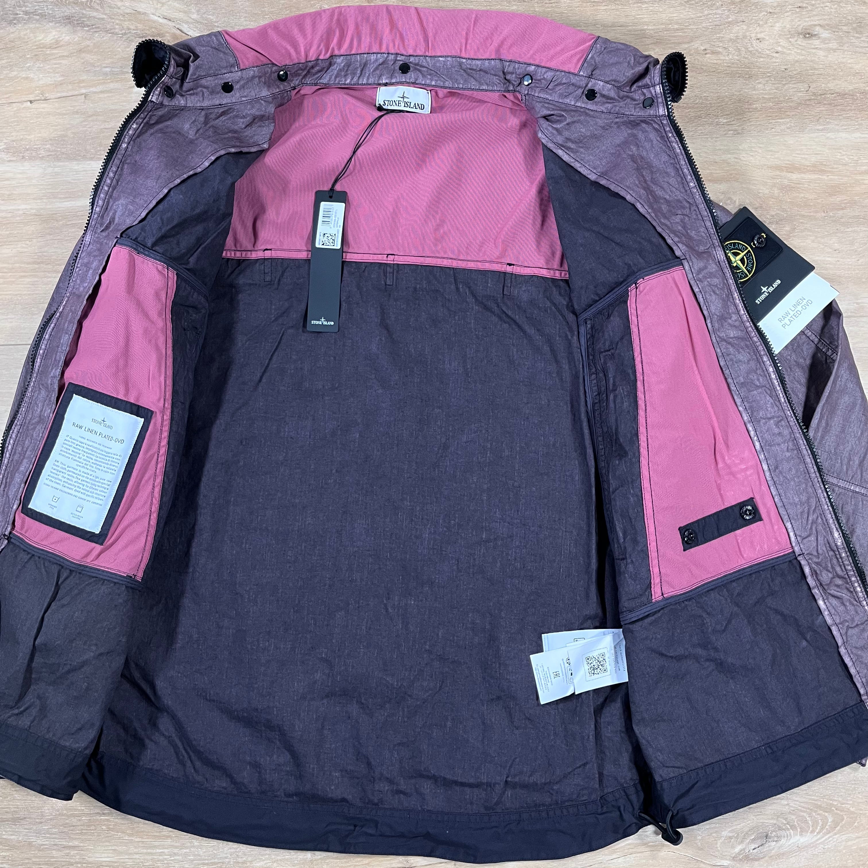 Stone Island Raw Linen Plated-OVD Jacket in Burgundy -Usfansport