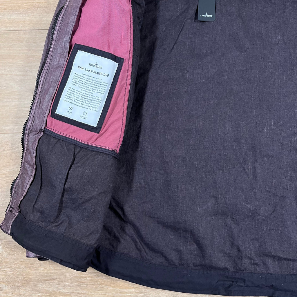 Stone Island Raw Linen Plated-OVD Jacket in Burgundy -Usfansport