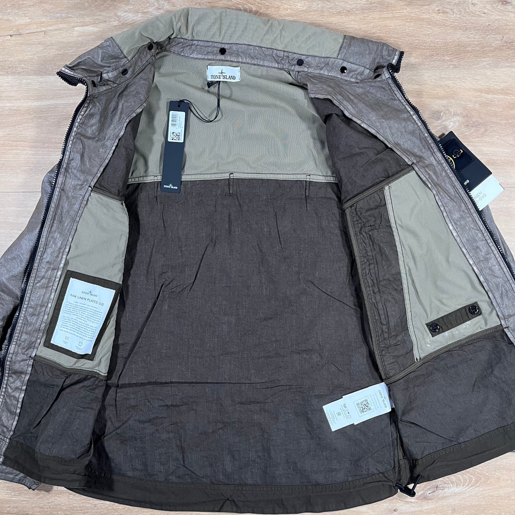 Stone Island Raw Linen Plated-OVD Jacket in Military Green -Usfansport