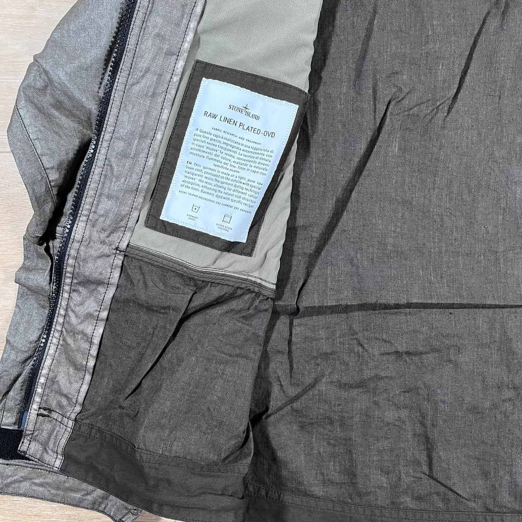 Stone Island Raw Linen Plated-OVD Jacket in Military Green -Usfansport