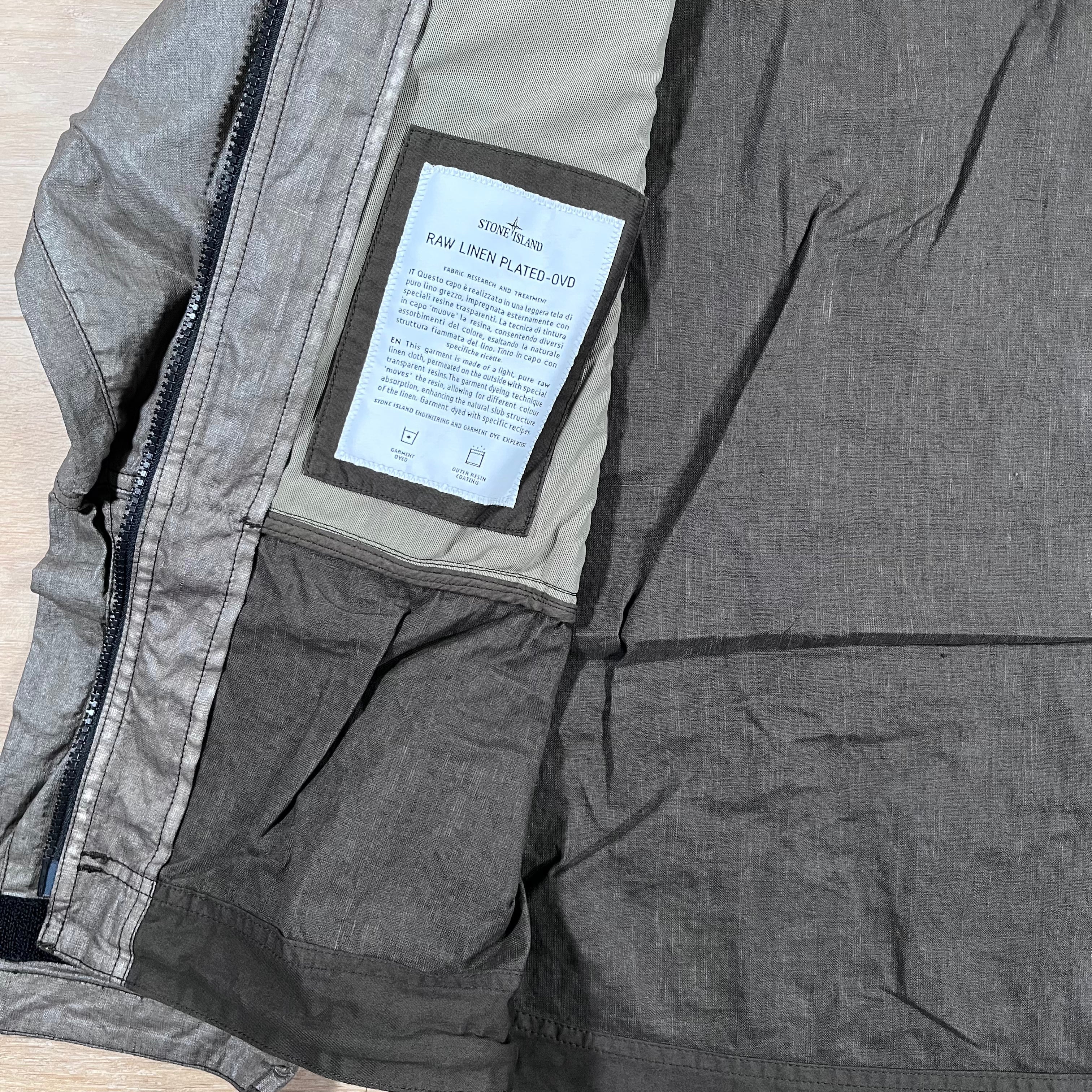 Stone Island Raw Linen Plated-OVD Jacket in Military Green -Usfansport