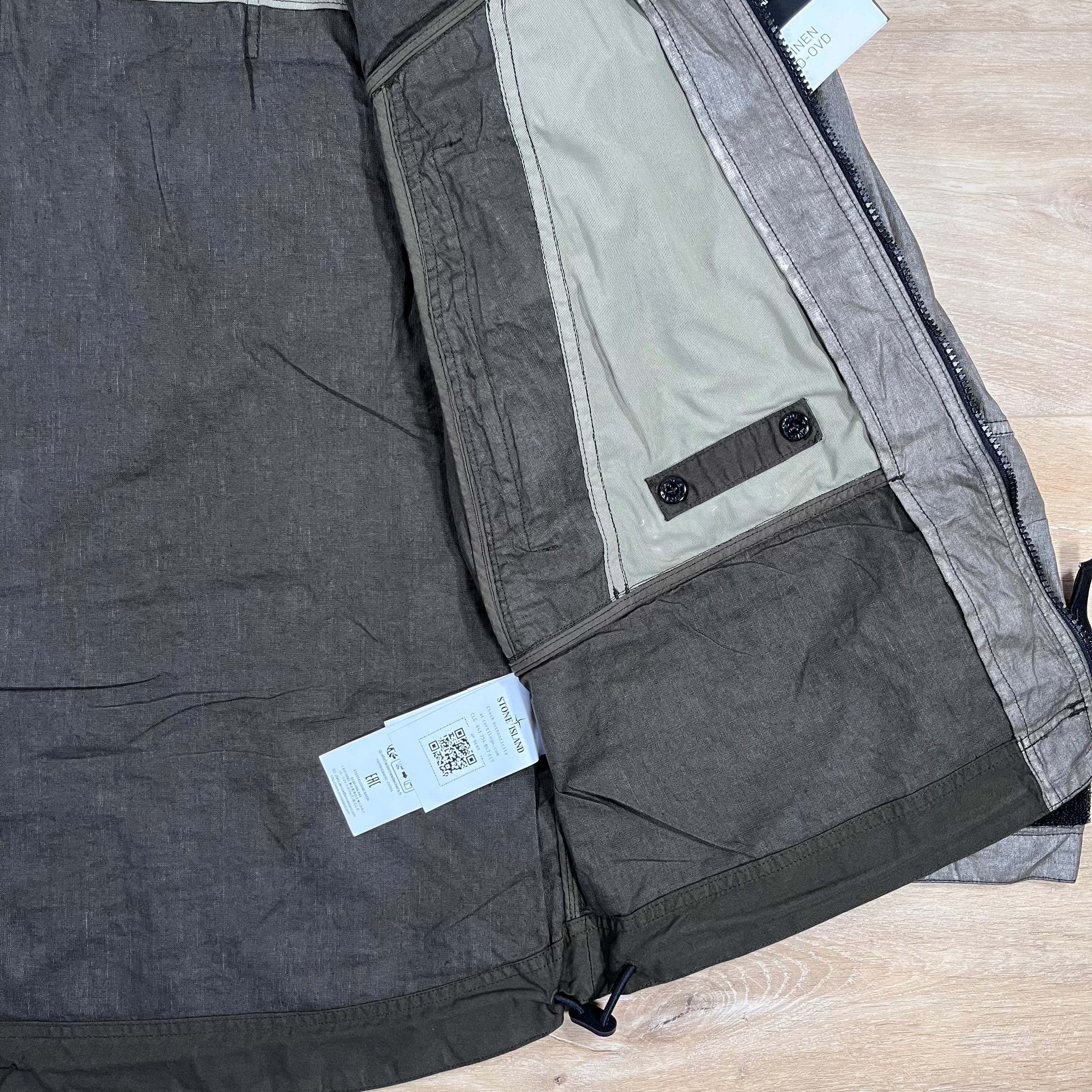 Stone Island Raw Linen Plated-OVD Jacket in Military Green -Usfansport