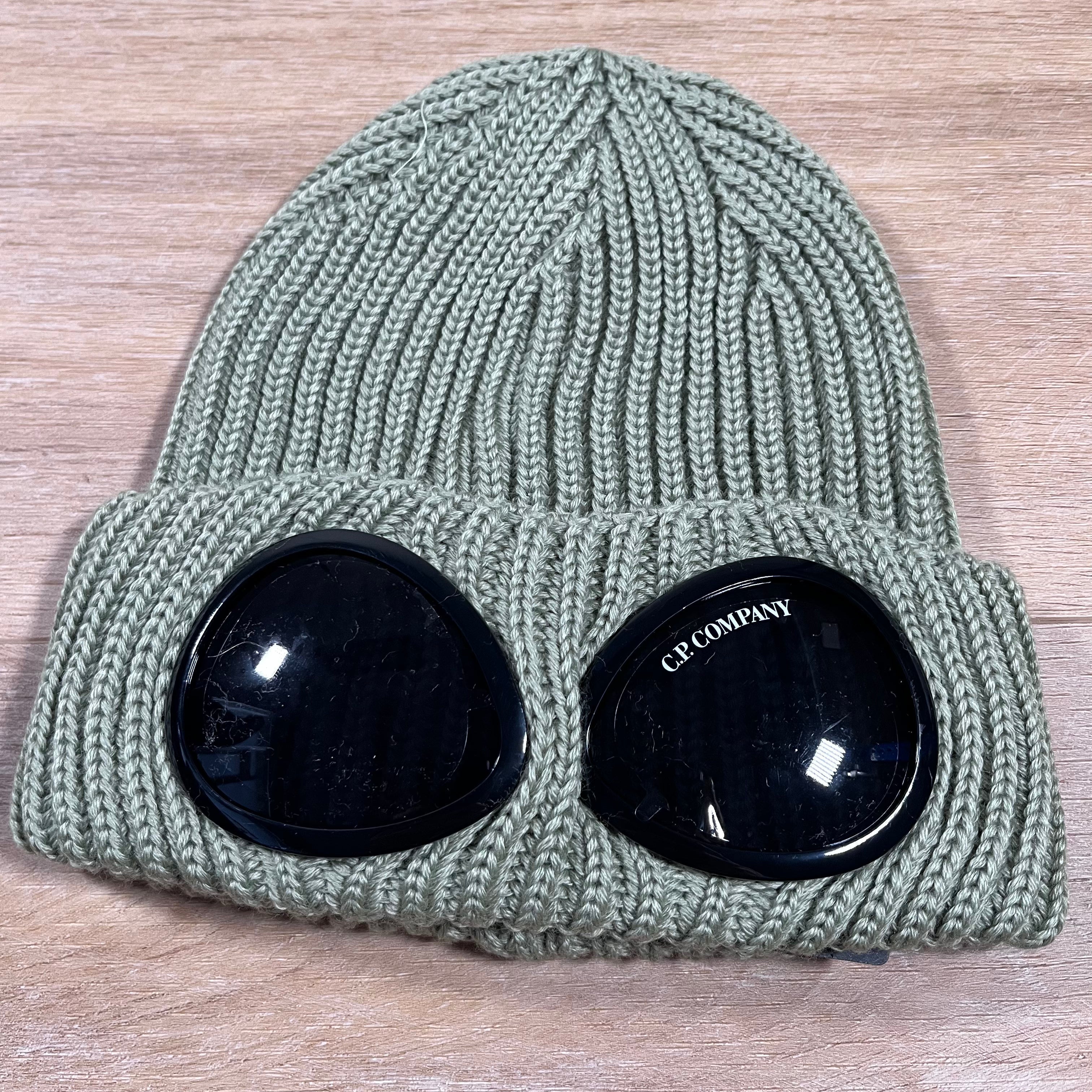CP Company Extra Fine Merino Wool Goggle Beanie in Tea - Green -Usfansport