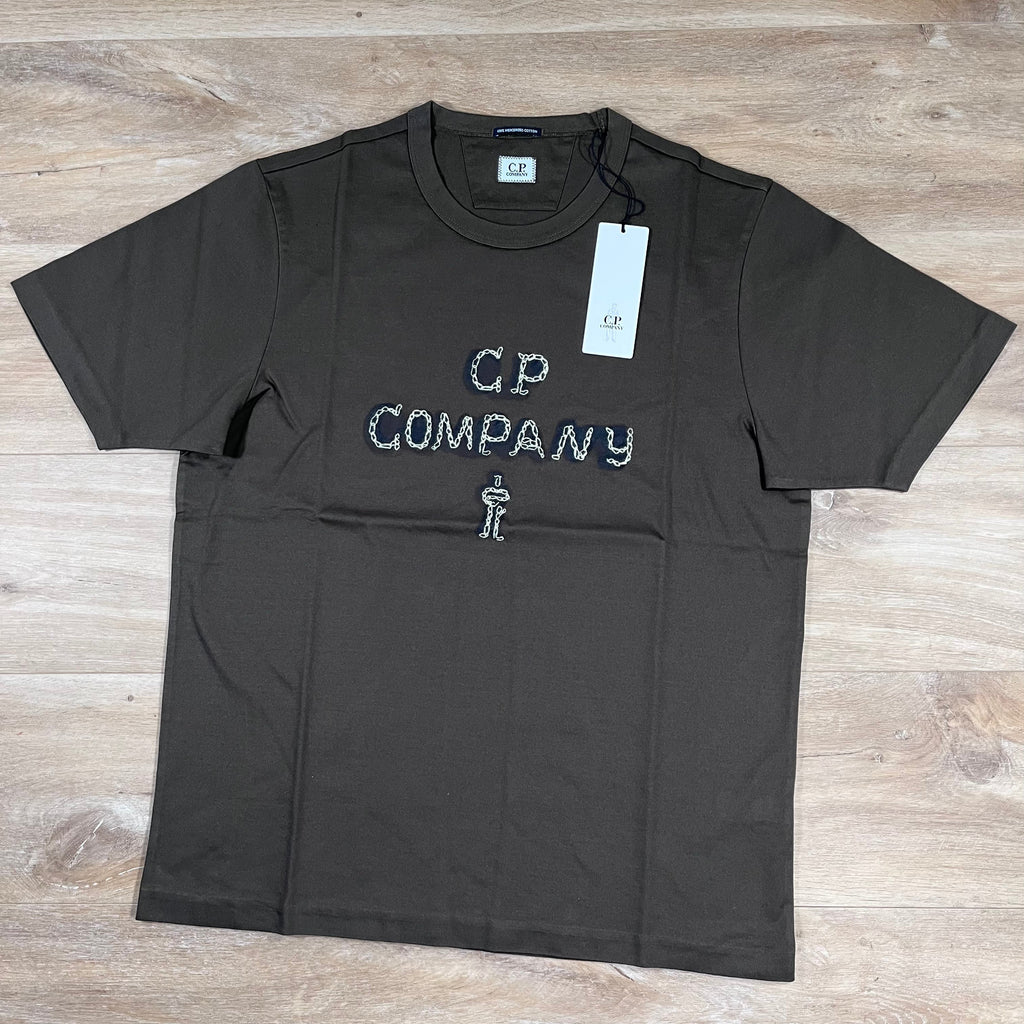 CP Company Mercerized 30/2 Jersey Twisted Logo T-Shirt in Ivy Green -Usfansport