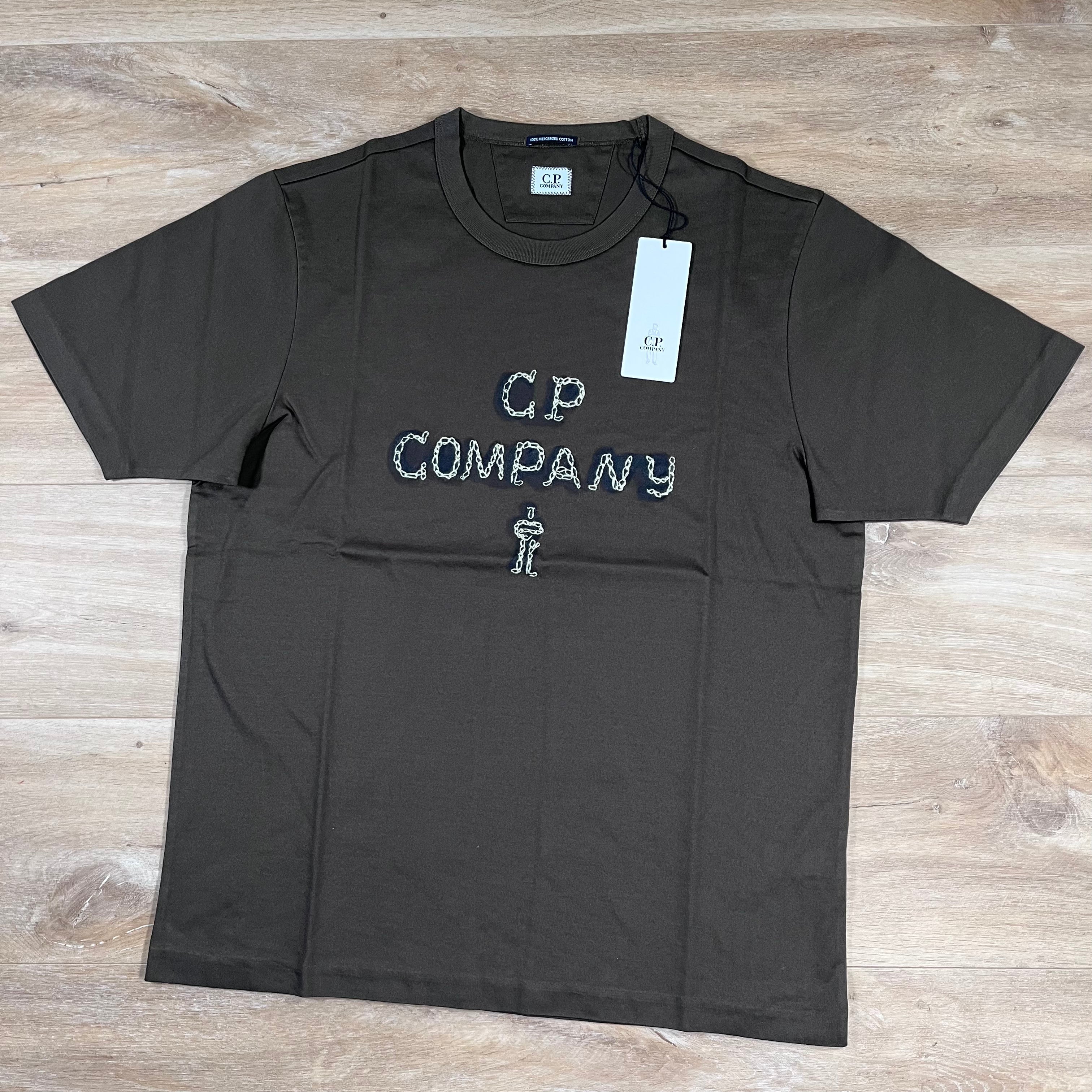 CP Company Mercerized 30/2 Jersey Twisted Logo T-Shirt in Ivy Green -Usfansport