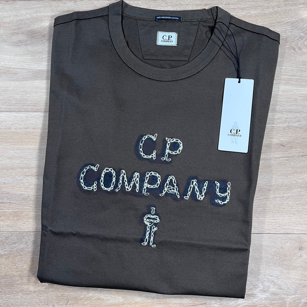 CP Company Mercerized 30/2 Jersey Twisted Logo T-Shirt in Ivy Green -Usfansport