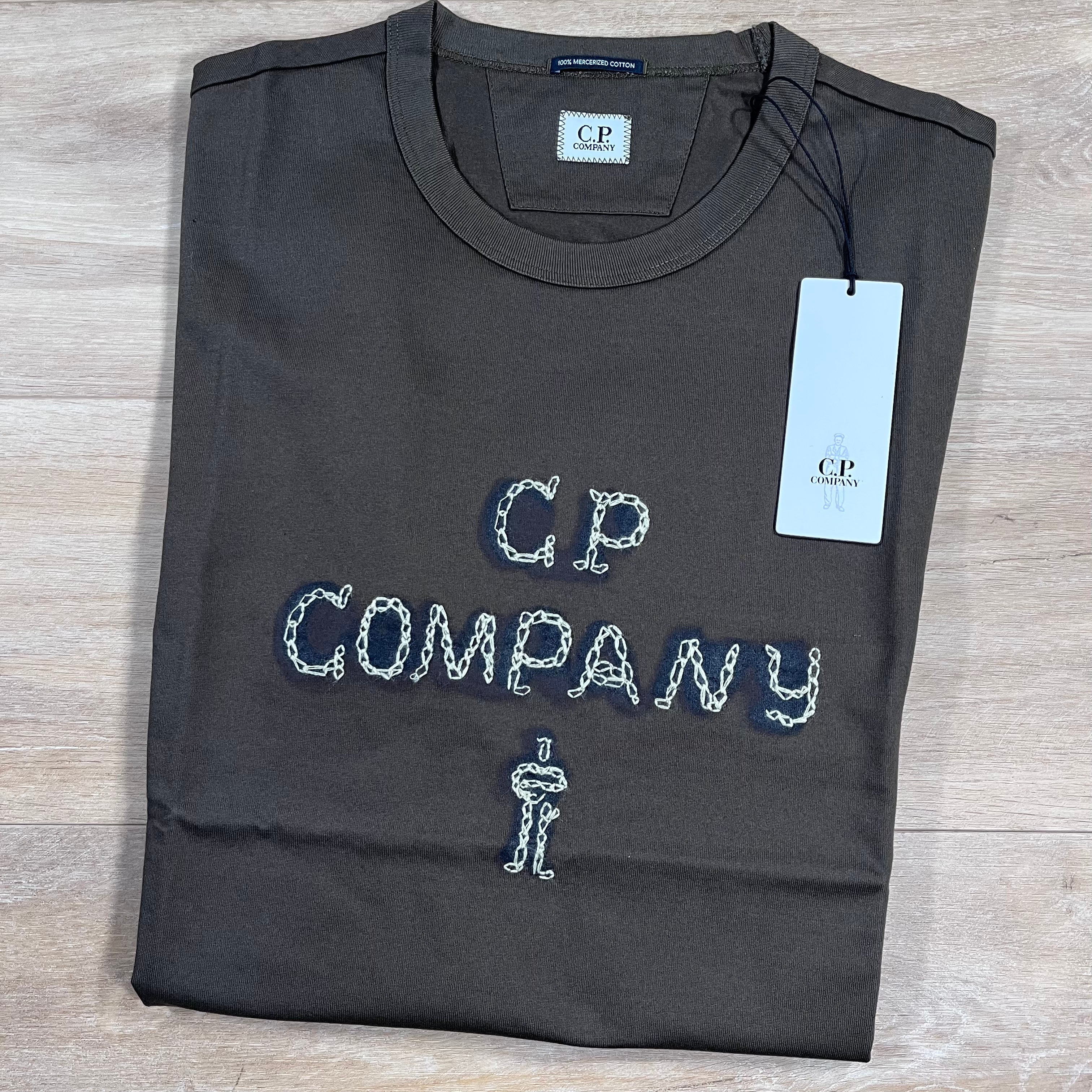 CP Company Mercerized 30/2 Jersey Twisted Logo T-Shirt in Ivy Green -Usfansport