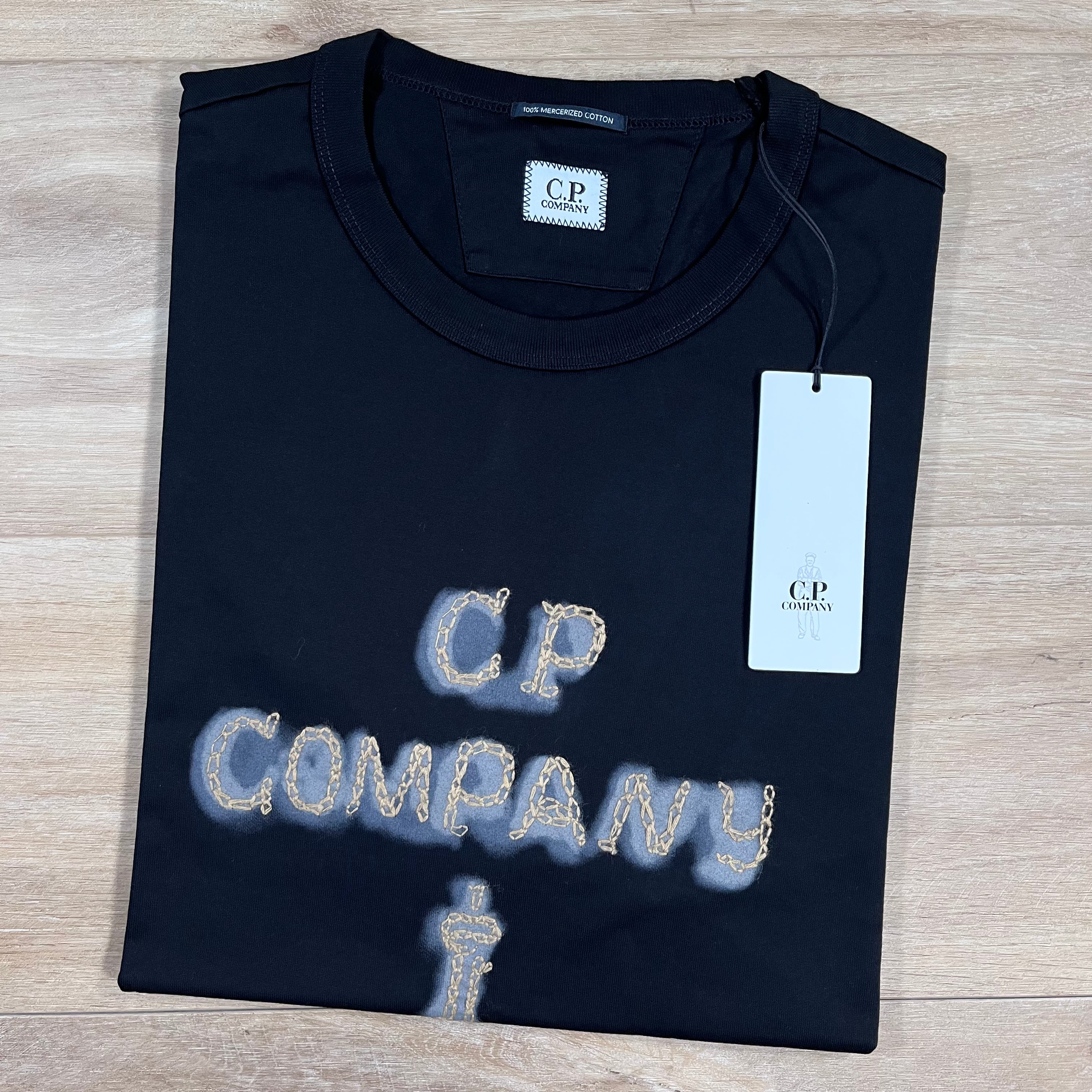 CP Company Mercerized 30/2 Jersey Twisted Logo T-Shirt in Black -Usfansport