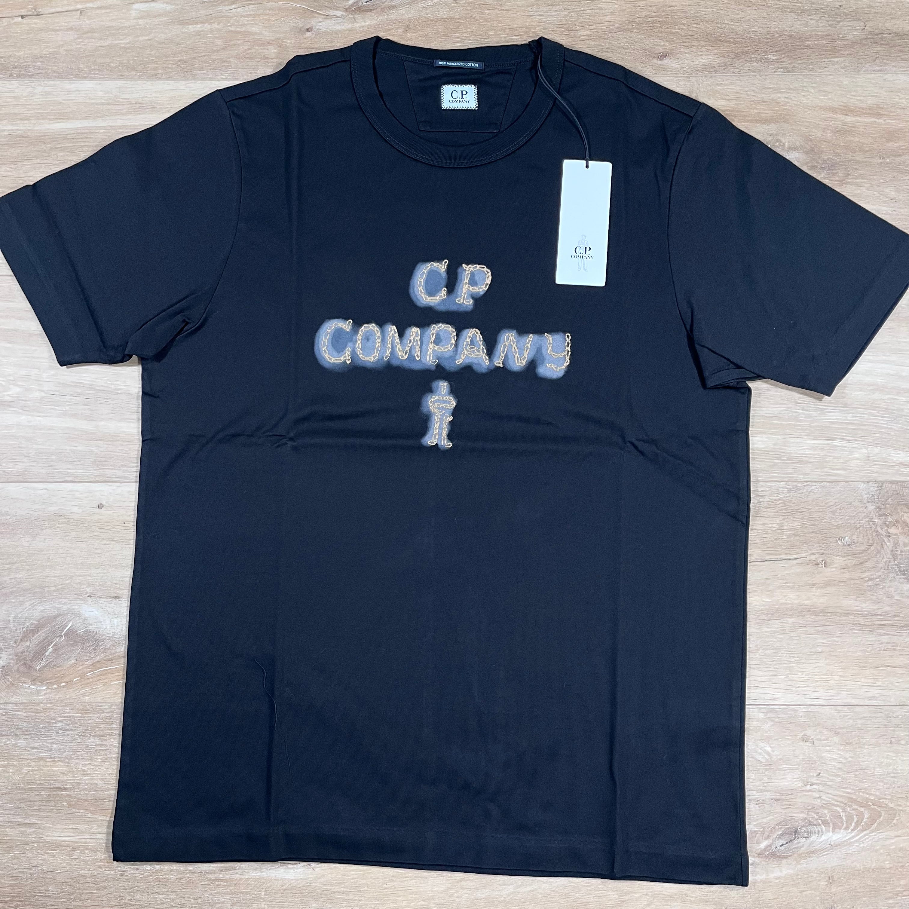 CP Company Mercerized 30/2 Jersey Twisted Logo T-Shirt in Black -Usfansport