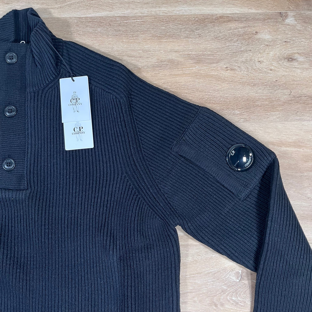CP Company Full Rib Half-Button Lens Sweater in Black -Usfansport