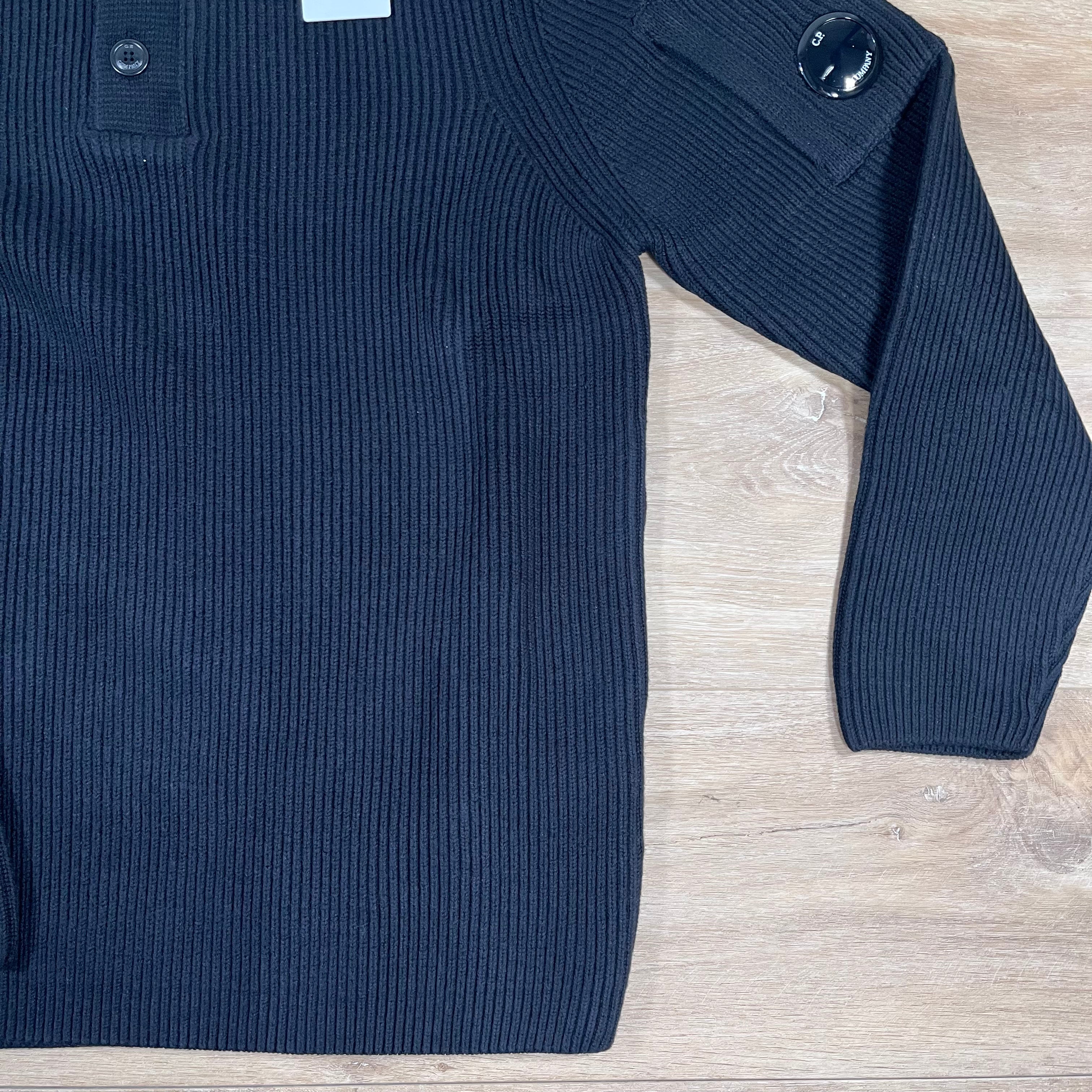 CP Company Full Rib Half-Button Lens Sweater in Black -Usfansport