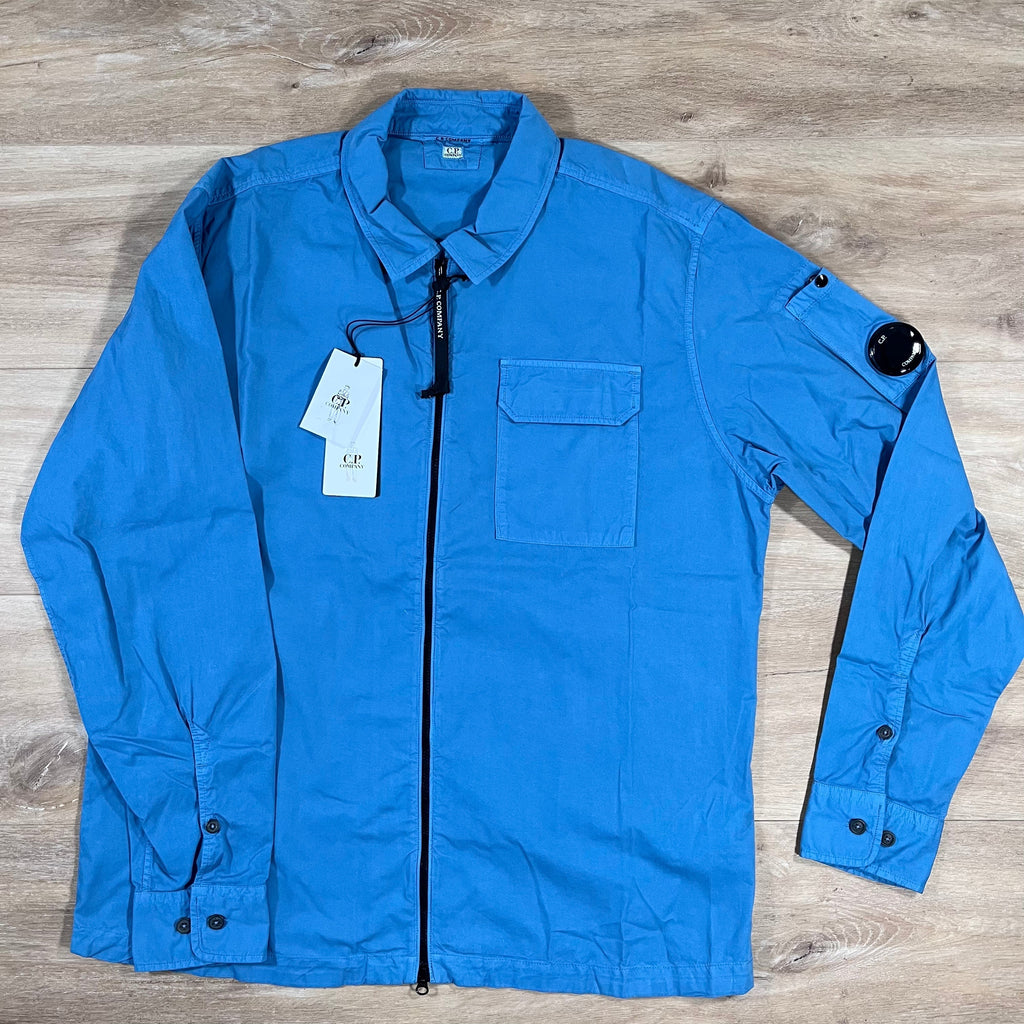 CP Company Organic Gabardine Lens Overshirt in Aegean Blue -Usfansport