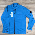 CP Company Organic Gabardine Lens Overshirt in Aegean Blue -Usfansport