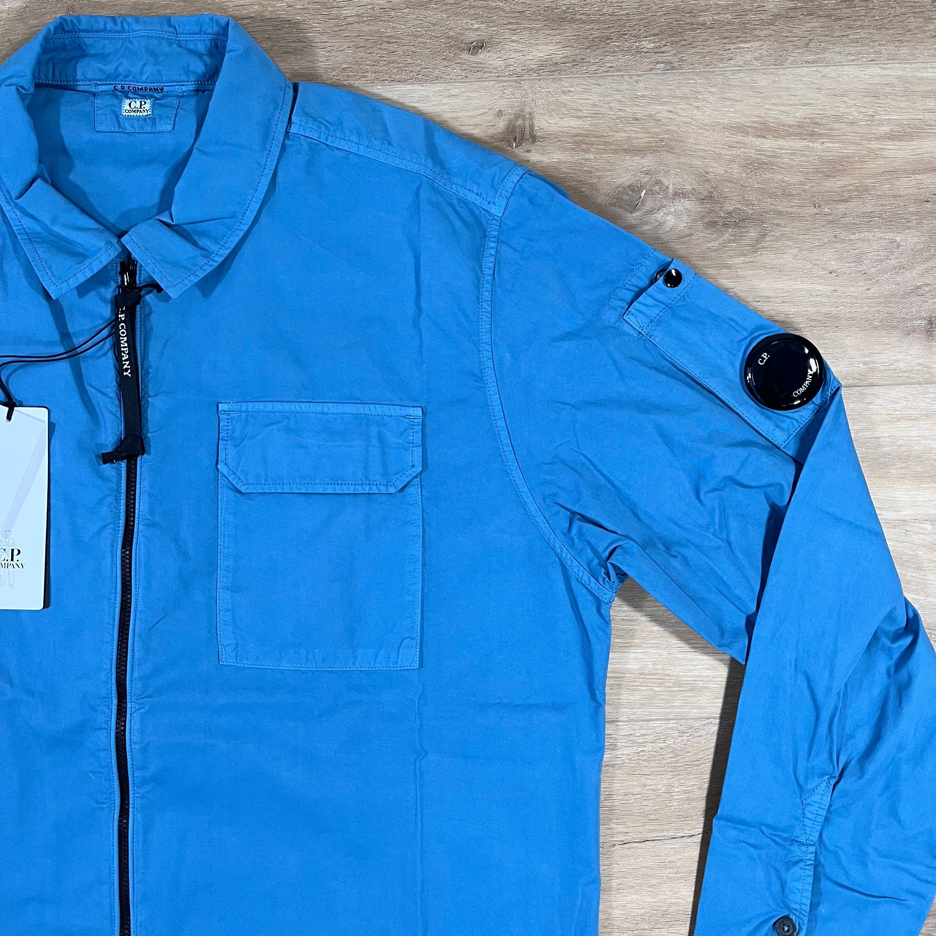 CP Company Organic Gabardine Lens Overshirt in Aegean Blue -Usfansport